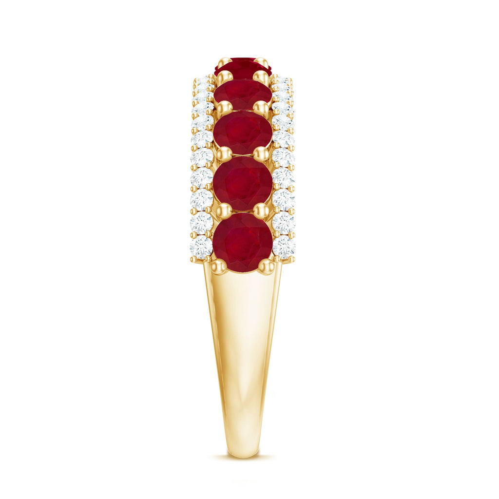 Natural Ruby Diamond Half Eternity Anniversary Band Ring for Women