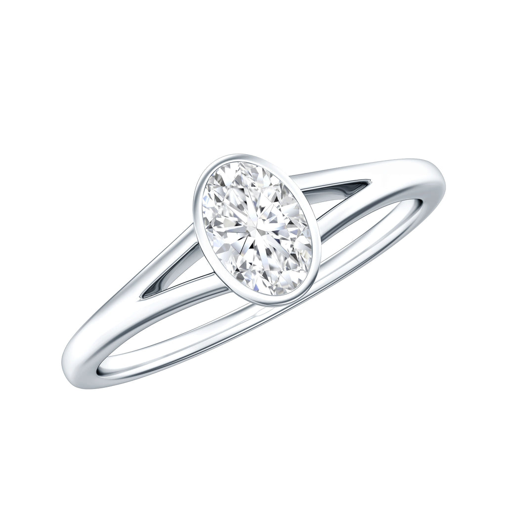 Bezel Set Oval Cut Moissanite Promise Ring in Split Shank