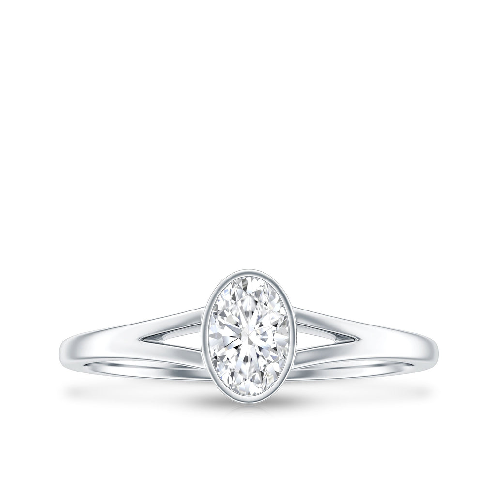 Bezel Set Oval Cut Moissanite Promise Ring in Split Shank