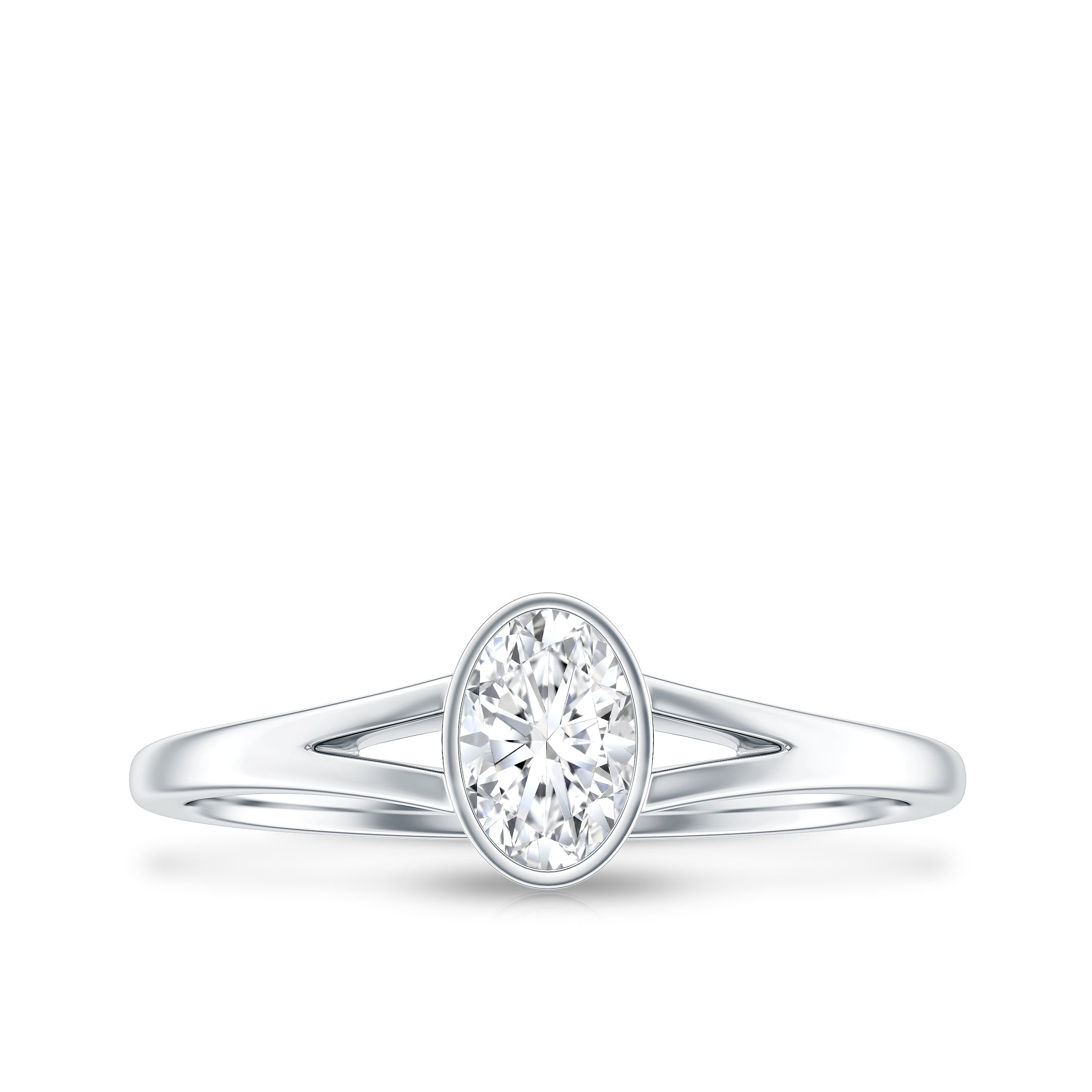 Bezel Set Oval Cut Moissanite Promise Ring in Split Shank
