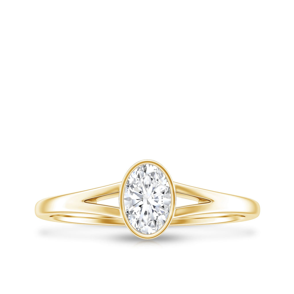 Bezel Set Oval Cut Moissanite Promise Ring in Split Shank