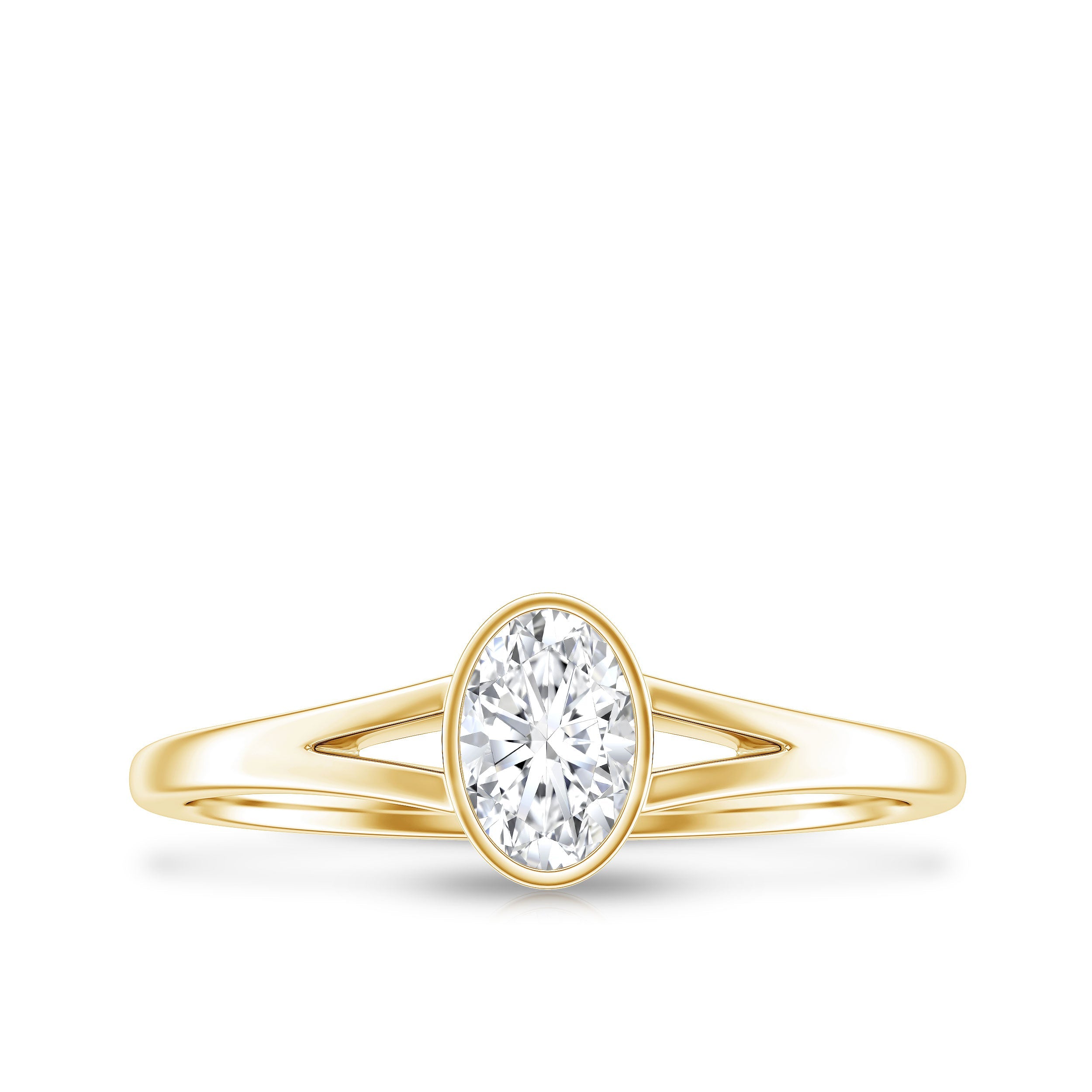 Bezel Set Oval Cut Moissanite Promise Ring in Split Shank