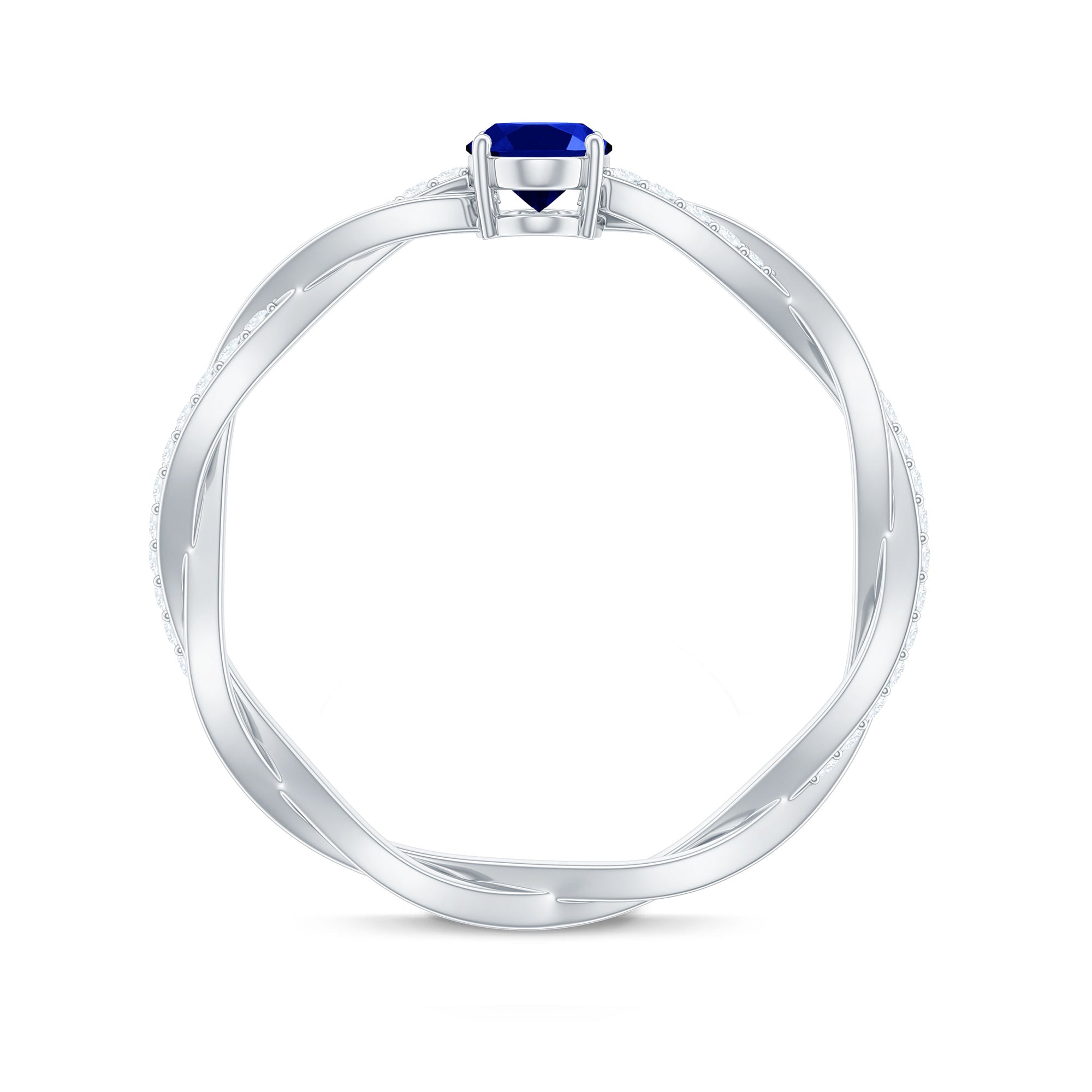 Certified 0.6 Carat Oval Lab Grown Blue Sapphire Engagement Ring with Diamond Braided Shank