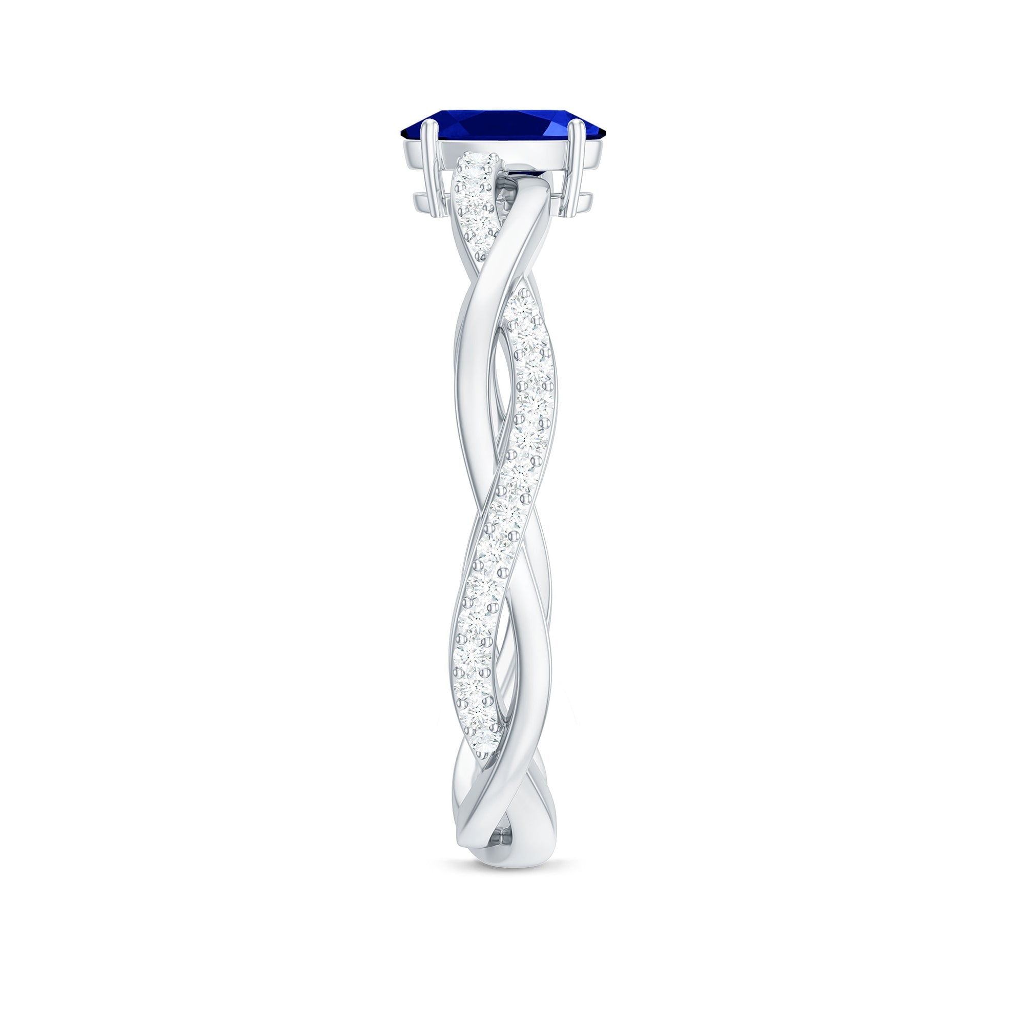 Certified 0.6 Carat Oval Lab Grown Blue Sapphire Engagement Ring with Diamond Braided Shank