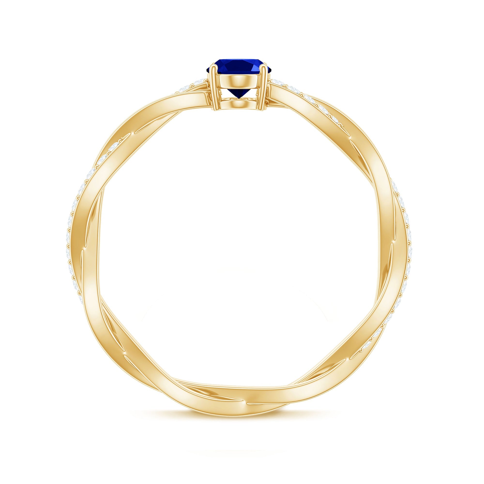 Certified 0.6 Carat Oval Lab Grown Blue Sapphire Engagement Ring with Diamond Braided Shank
