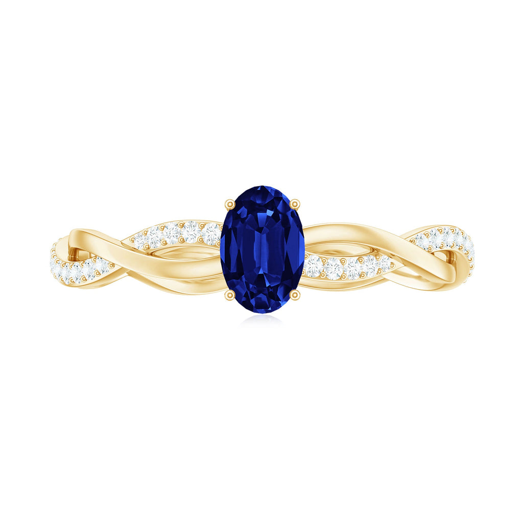 Certified 0.6 Carat Oval Lab Grown Blue Sapphire Engagement Ring with Diamond Braided Shank
