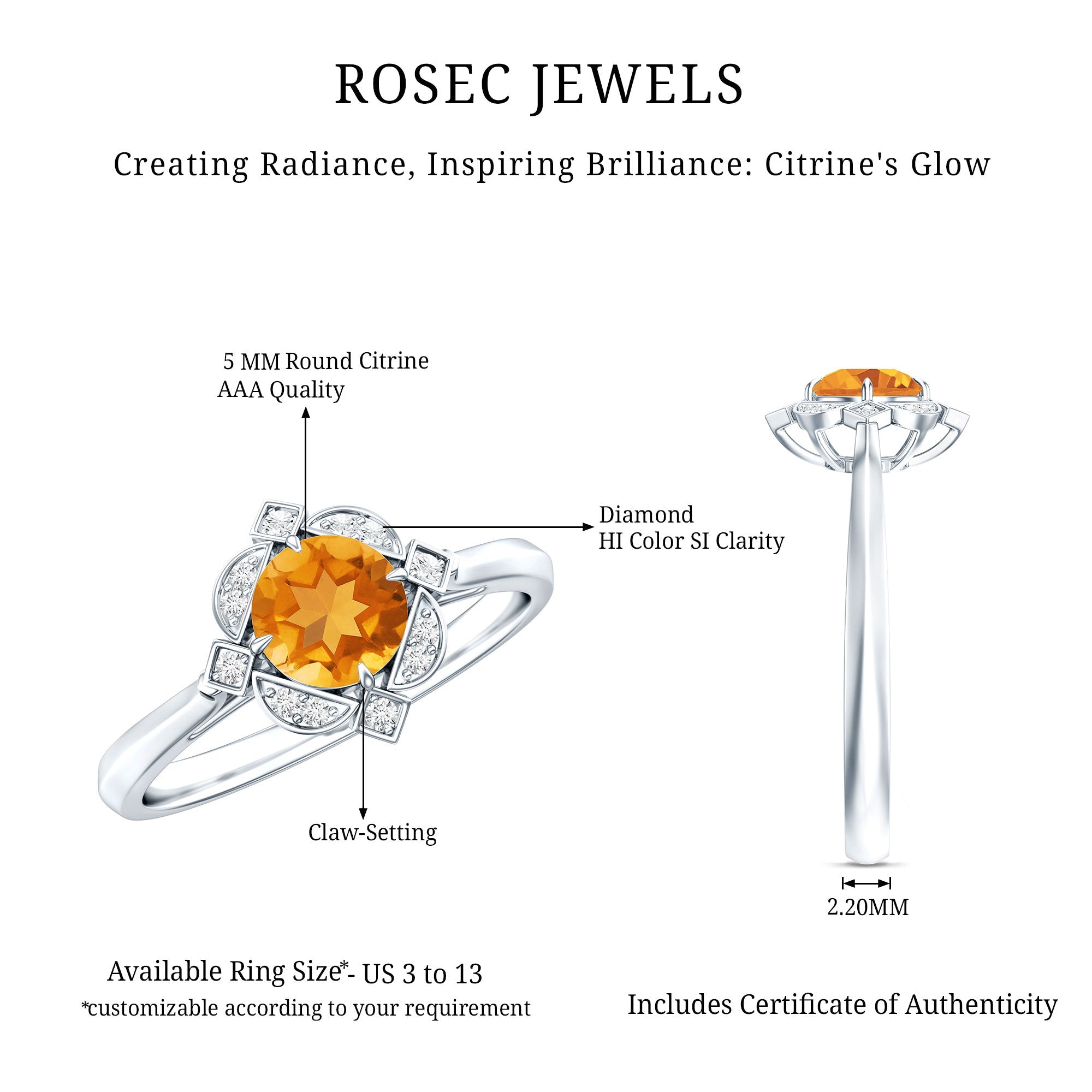 Vintage Inspired Citrine Engagement Ring with Diamond Halo