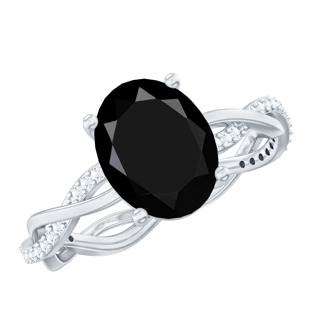 Certified 4.2 Carat Lab Grown Black Diamond Oval Engagement Ring with White Diamond
