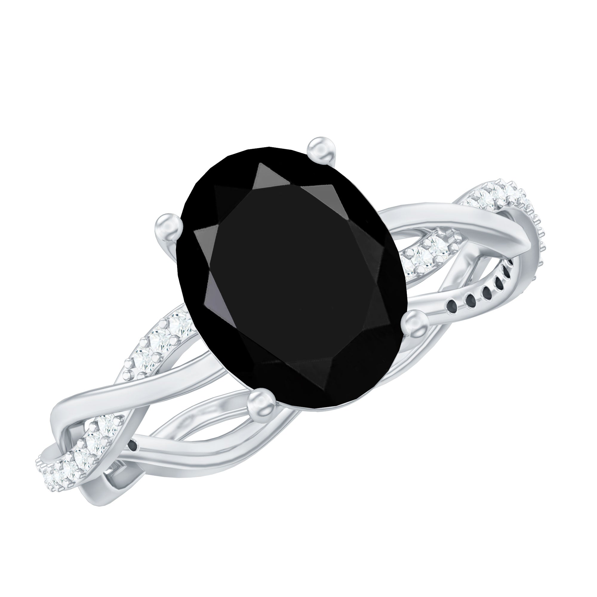 Certified 4.2 Carat Lab Grown Black Diamond Oval Engagement Ring with White Diamond