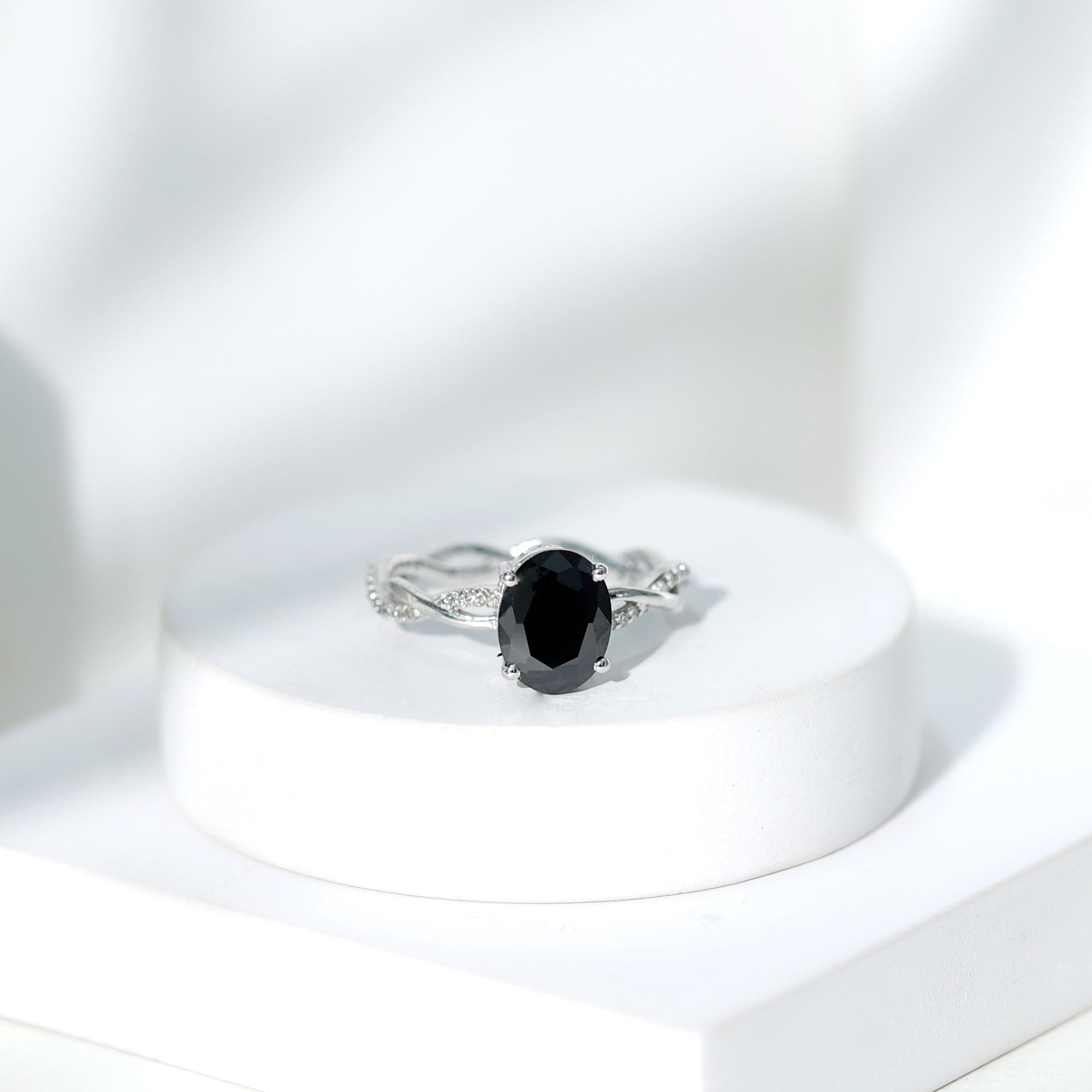 Certified 4.2 Carat Lab Grown Black Diamond Oval Engagement Ring with White Diamond