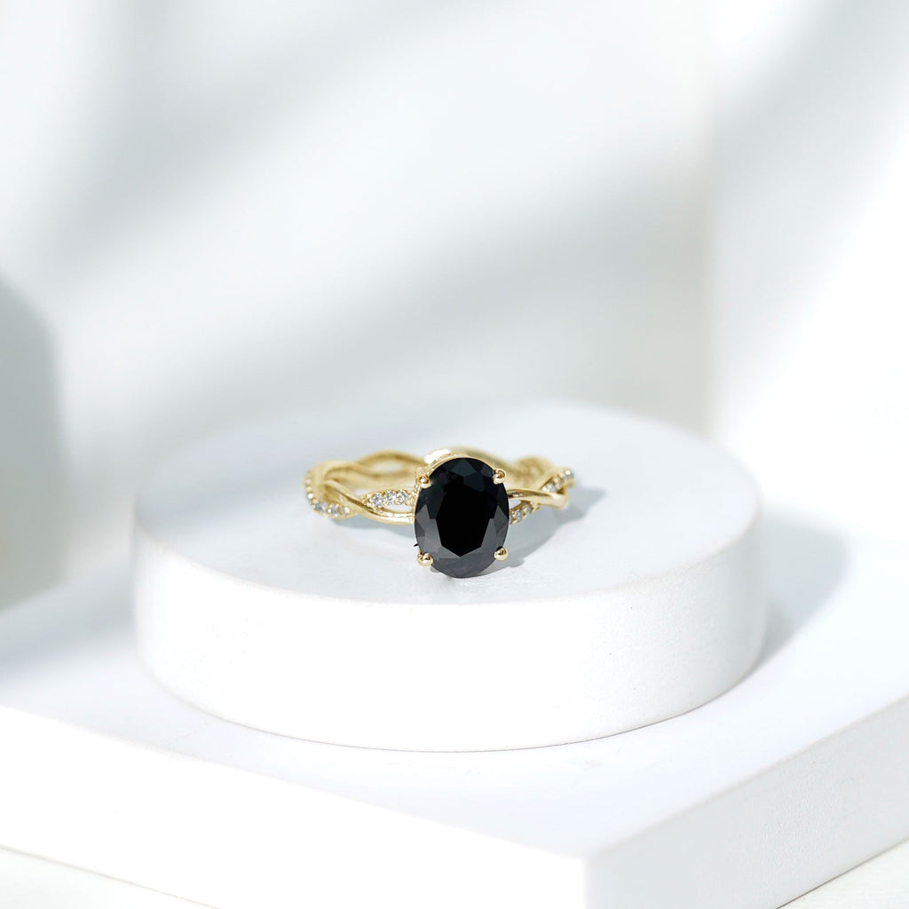 Certified 4.2 Carat Lab Grown Black Diamond Oval Engagement Ring with White Diamond