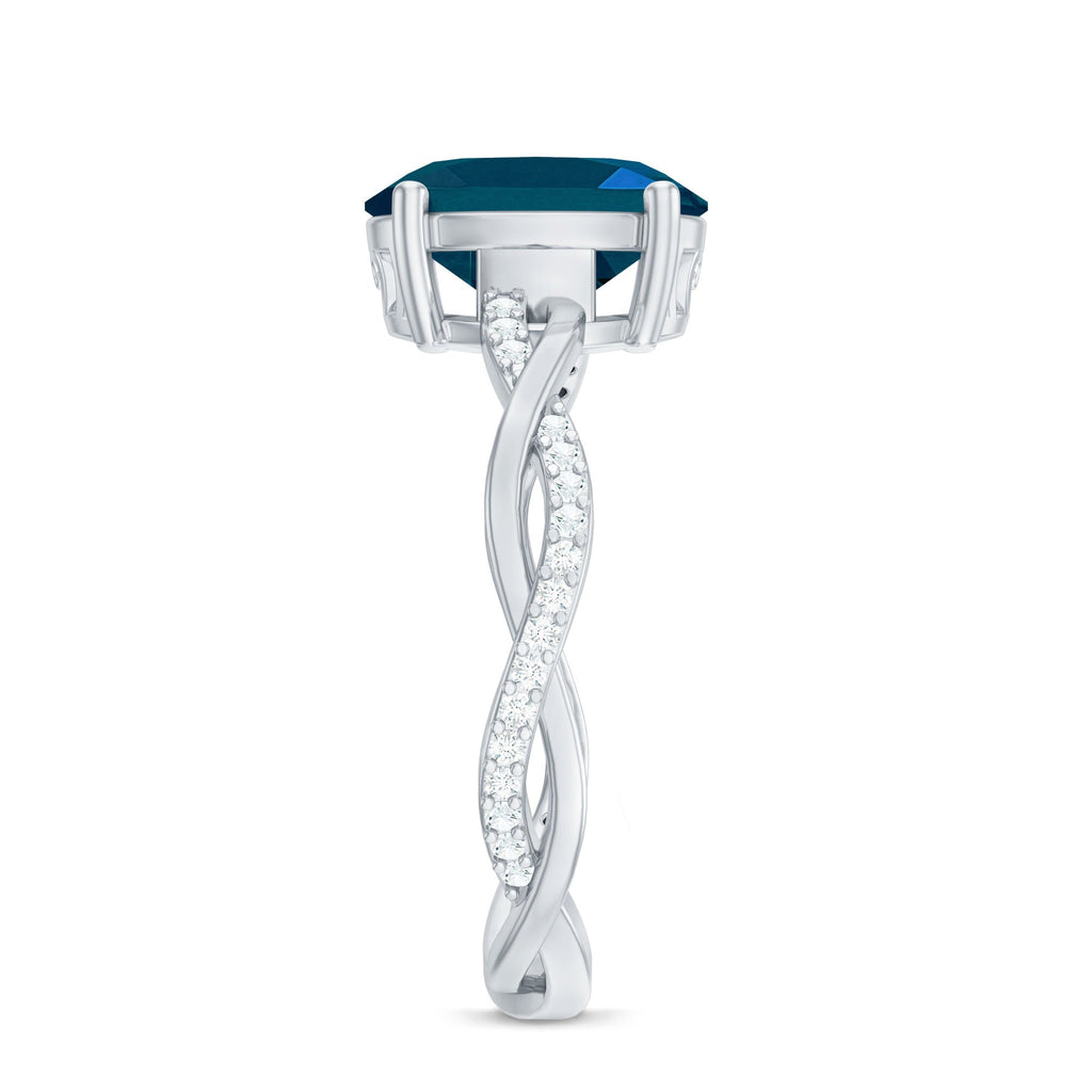 2.5 Carat Oval Cut London Blue Topaz Oblong Engagement Ring with Diamond