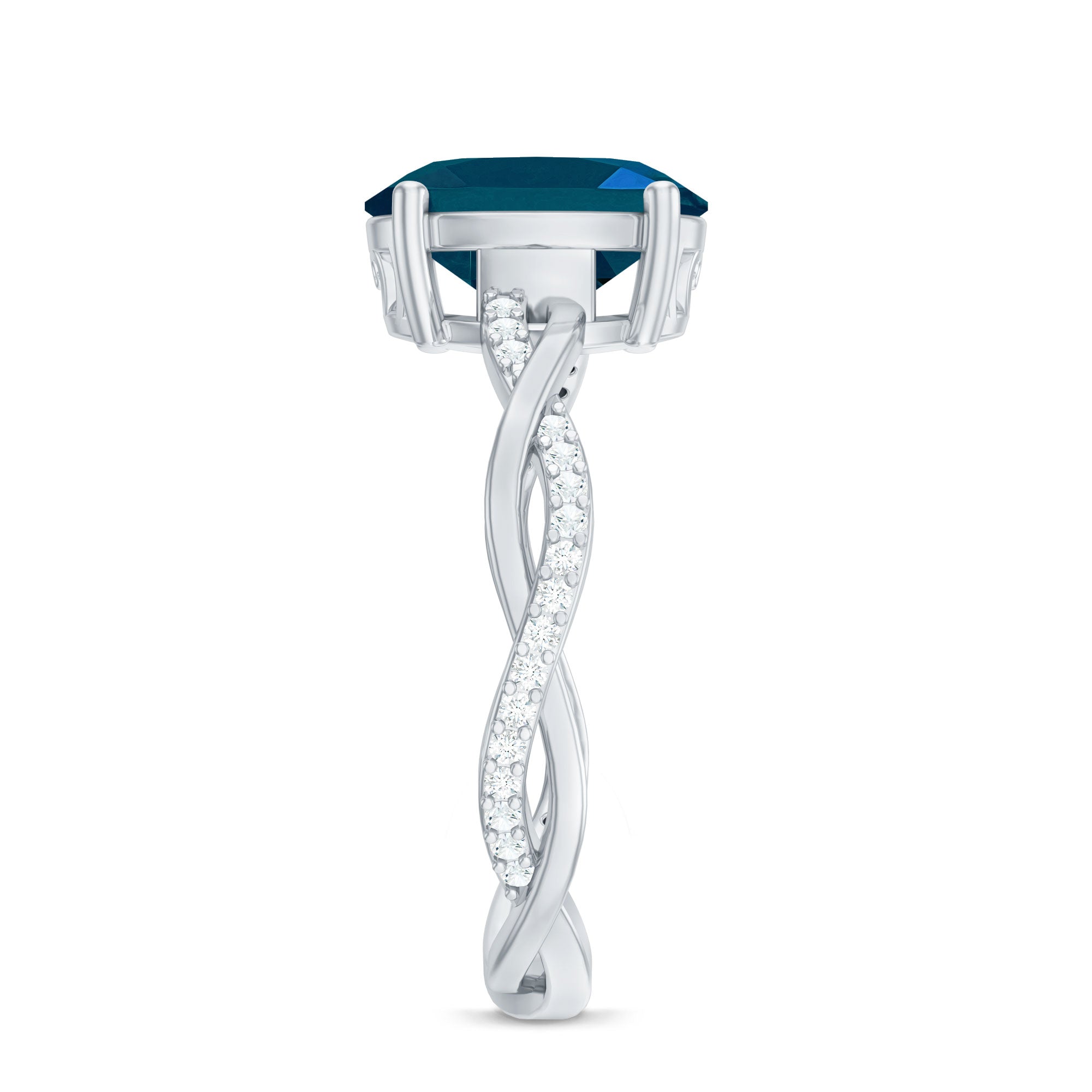 2.5 Carat Oval Cut London Blue Topaz Oblong Engagement Ring with Diamond