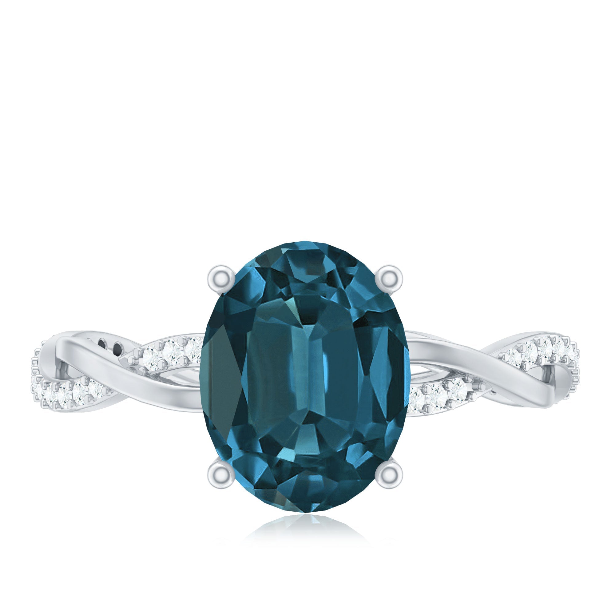 2.5 Carat Oval Cut London Blue Topaz Oblong Engagement Ring with Diamond