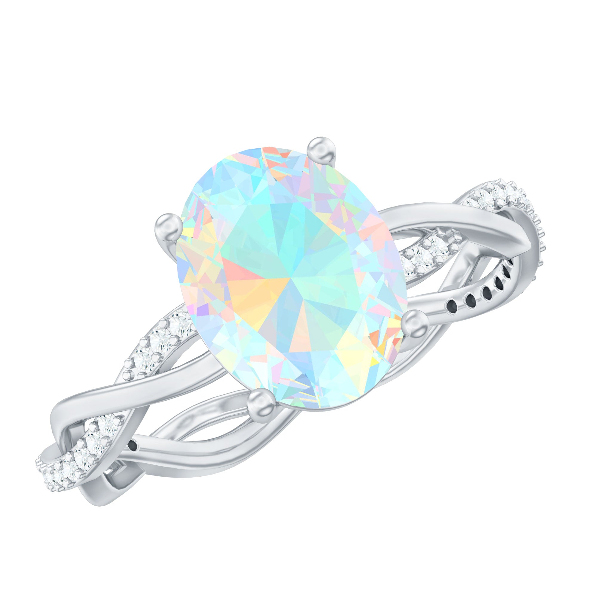 1.3 Carat Real Ethiopian Rainbow Opal Engagement Ring with Diamond Braided Shank