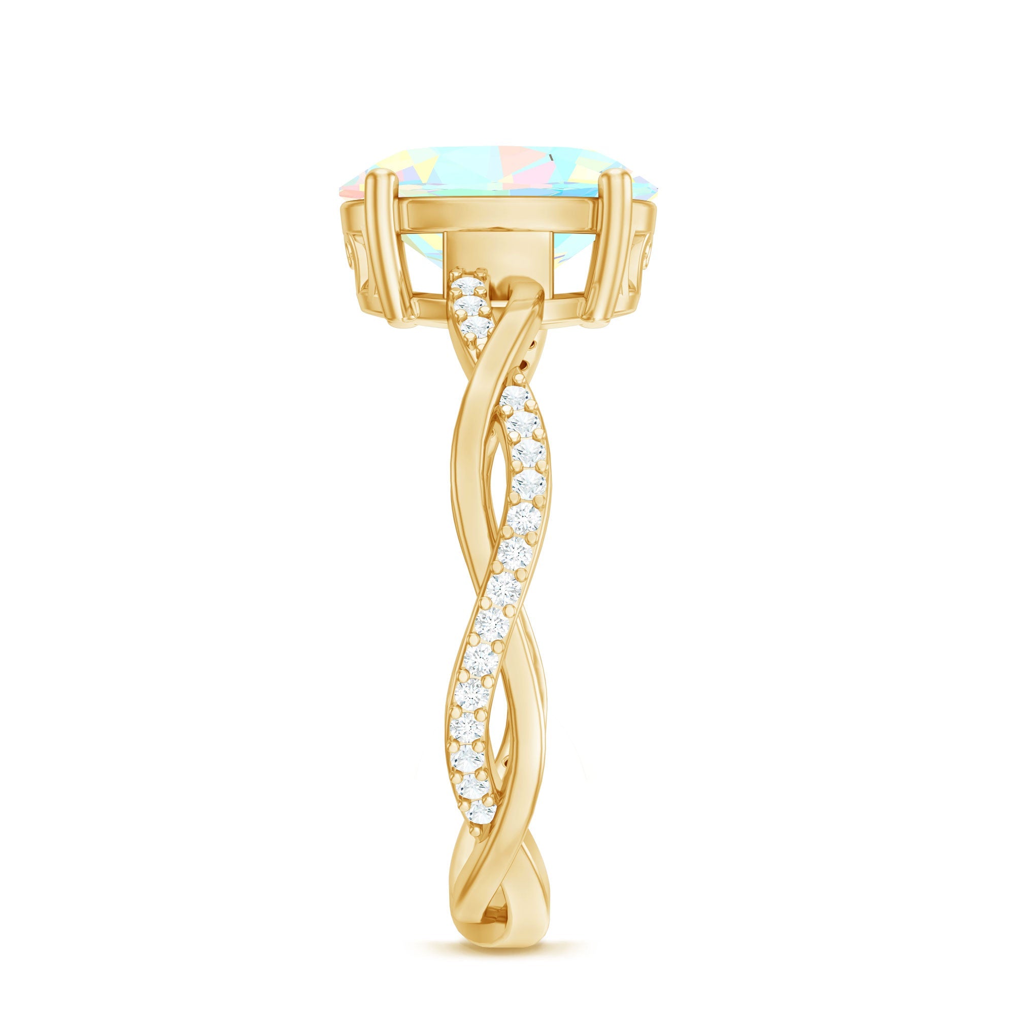 1.3 Carat Real Ethiopian Rainbow Opal Engagement Ring with Diamond Braided Shank