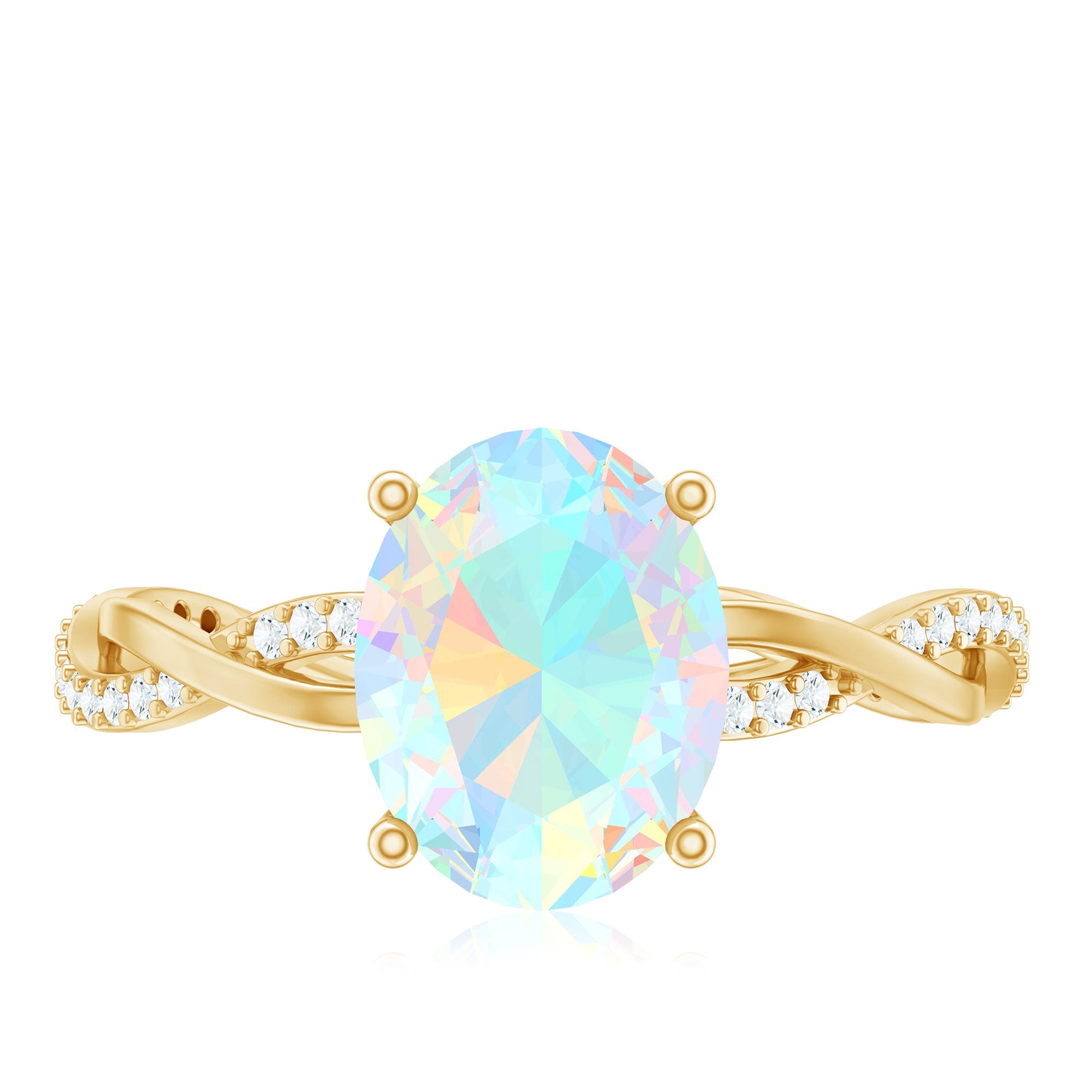 1.3 Carat Real Ethiopian Rainbow Opal Engagement Ring with Diamond Braided Shank