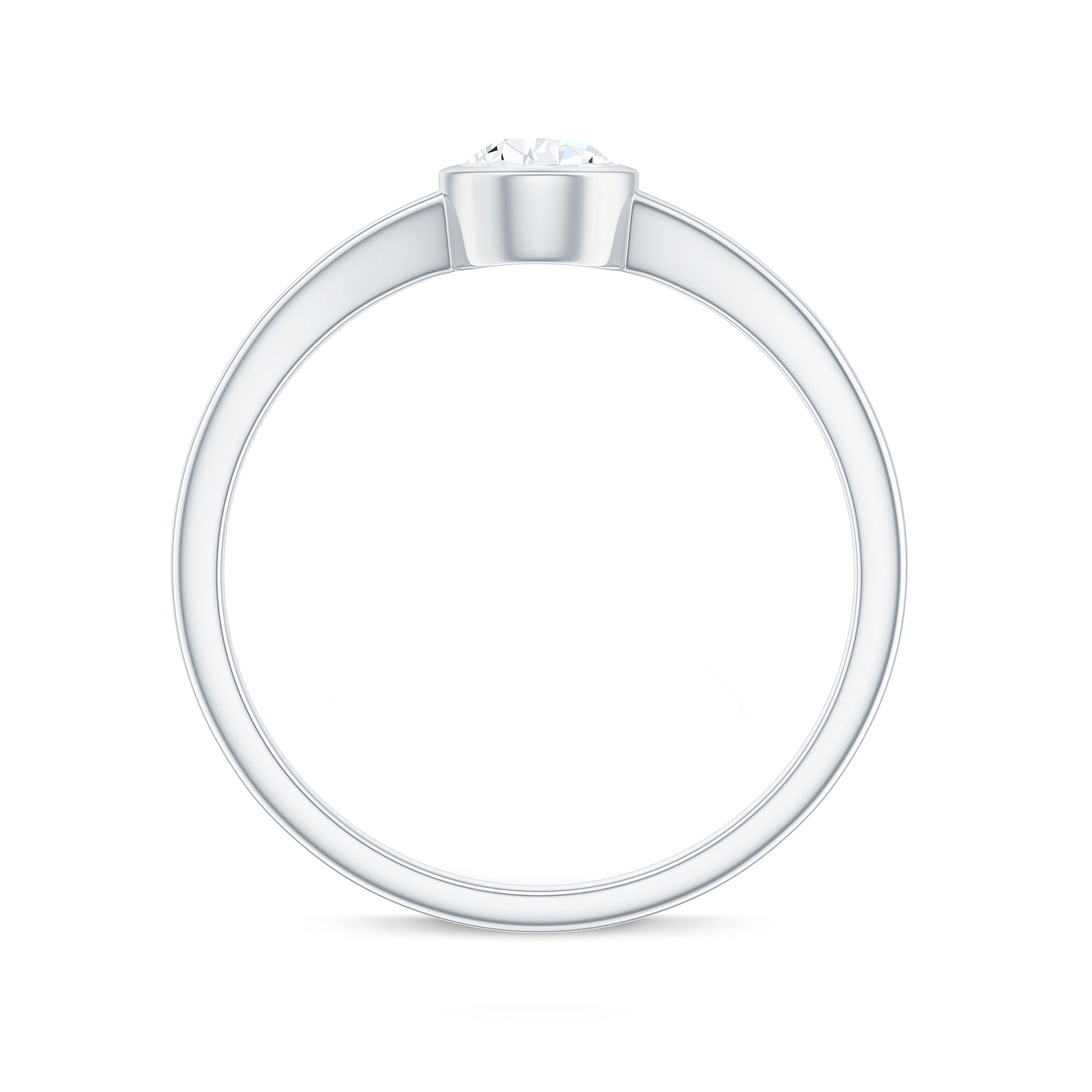 Bezel Set Pear Shaped Moissanite Promise Ring in Split Shank