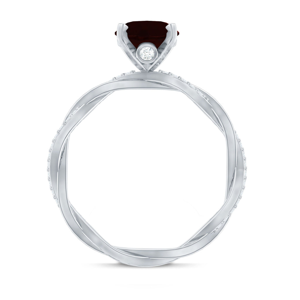 Natural 3.6 Carat Garnet Big Engagement Ring with Diamond Braided Shank