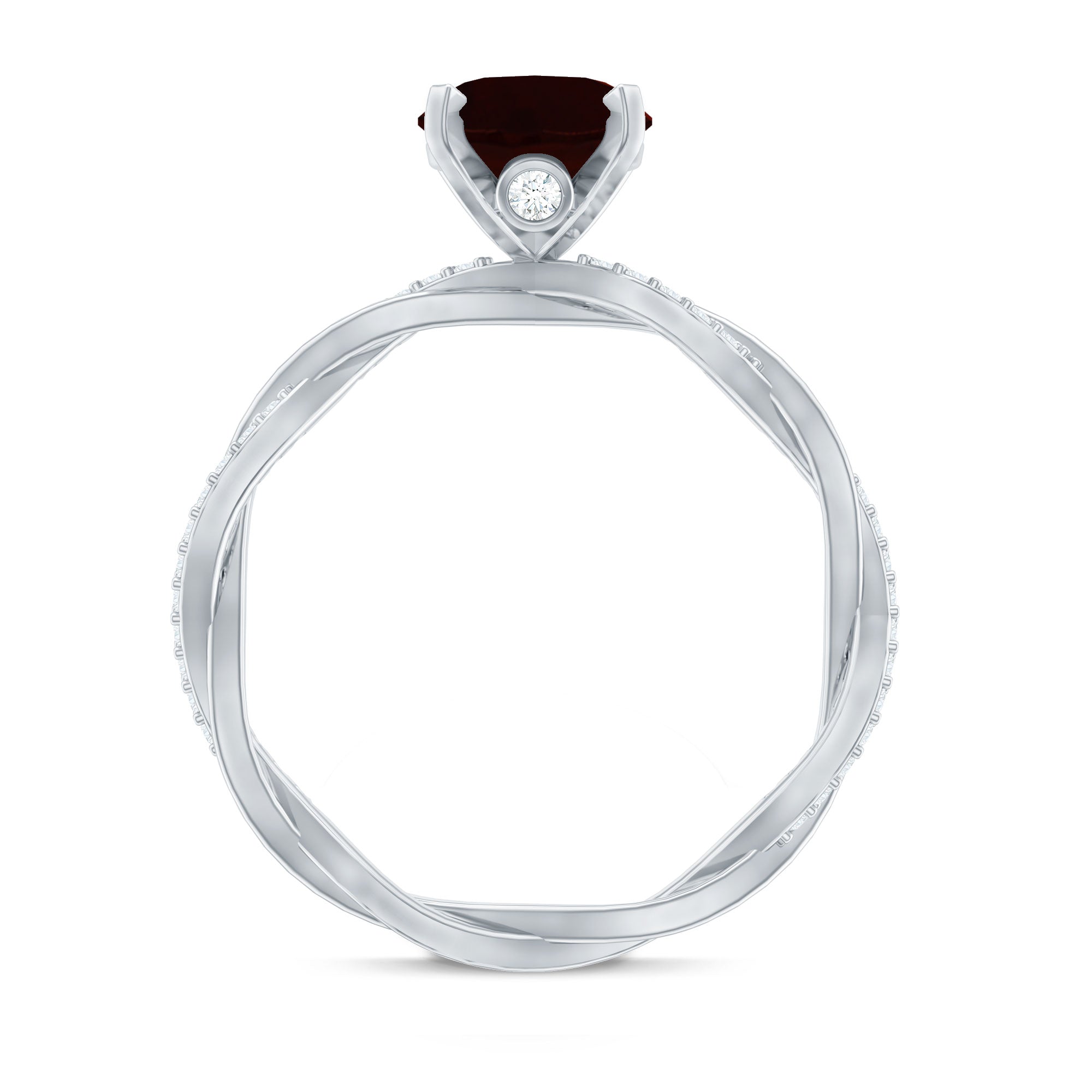 Natural 3.6 Carat Garnet Big Engagement Ring with Diamond Braided Shank