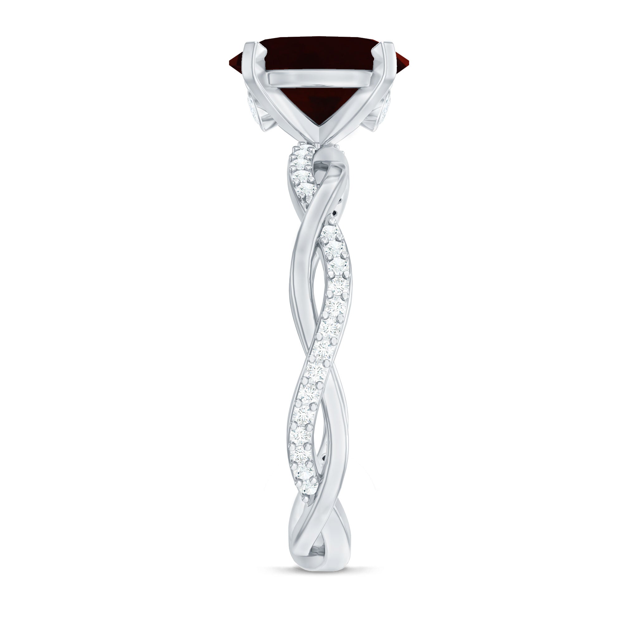 Natural 3.6 Carat Garnet Big Engagement Ring with Diamond Braided Shank