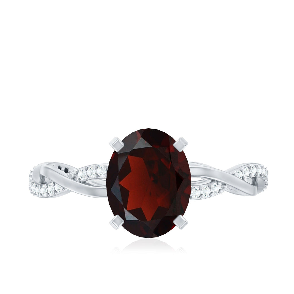 Natural 3.6 Carat Garnet Big Engagement Ring with Diamond Braided Shank