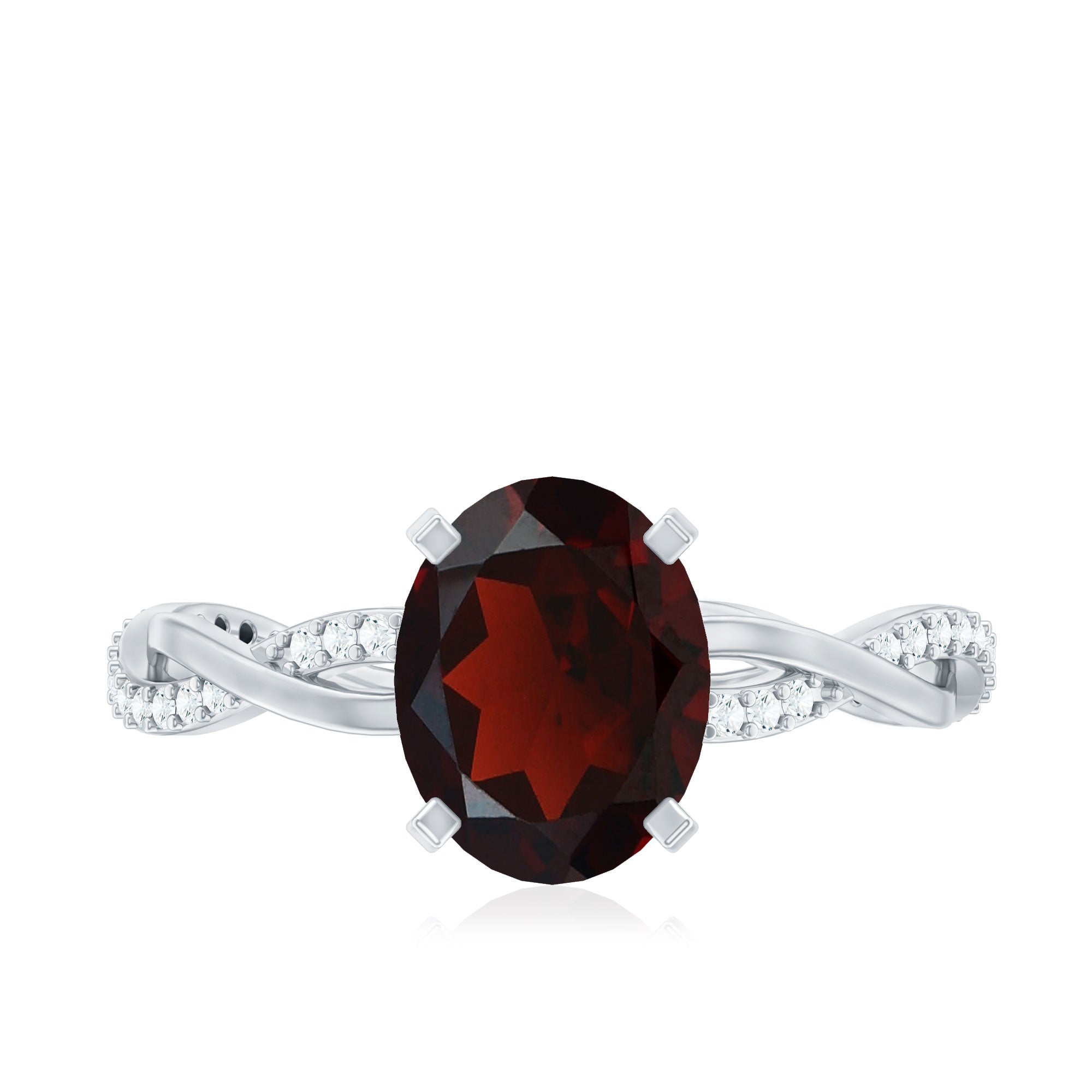 Natural 3.6 Carat Garnet Big Engagement Ring with Diamond Braided Shank
