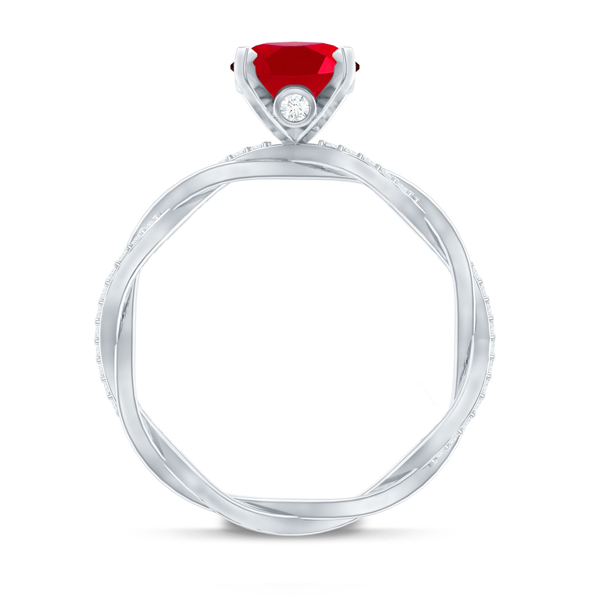 Oval Shaped Lab Ruby and Diamond Braided Engagement Ring