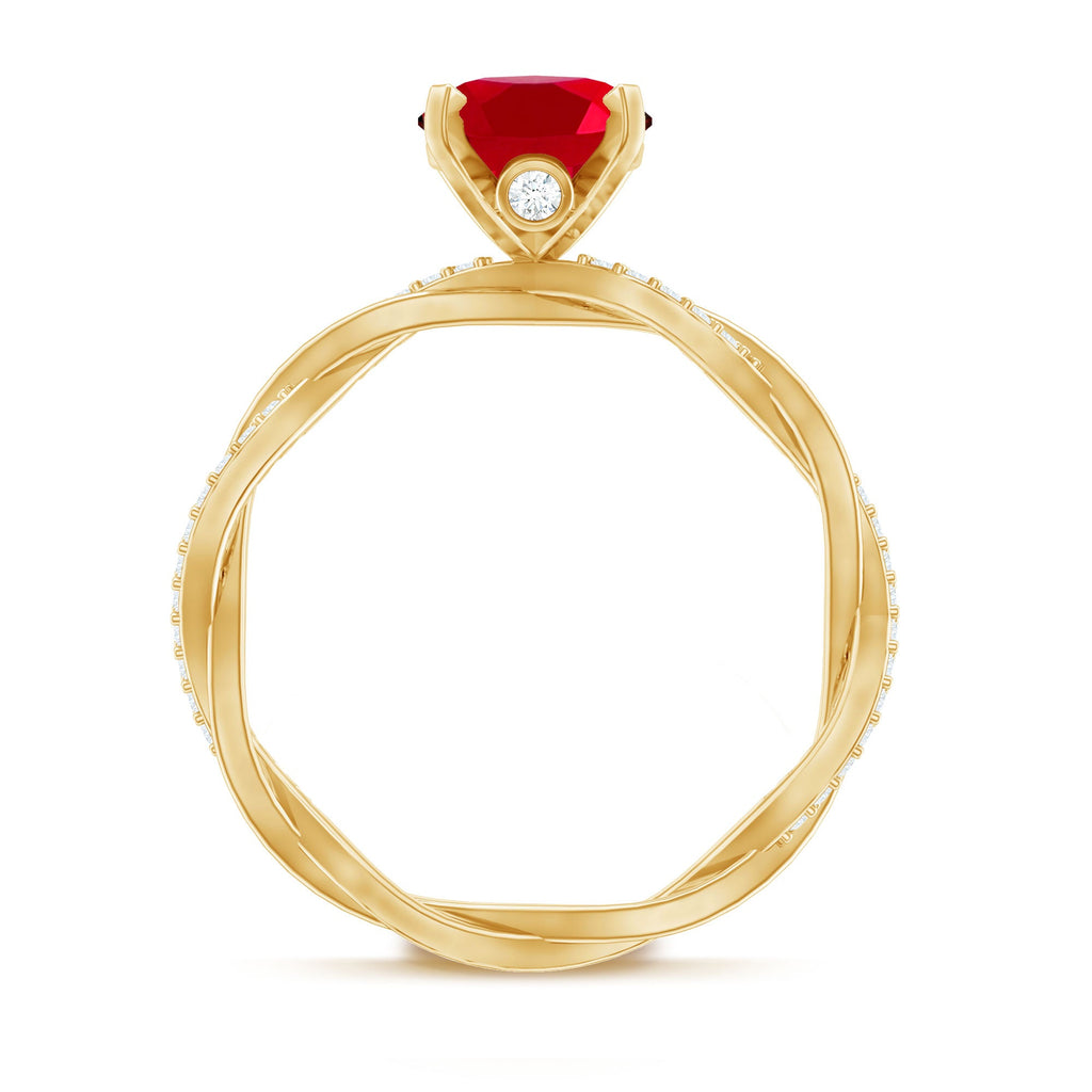 Oval Shaped Lab Ruby and Diamond Braided Engagement Ring