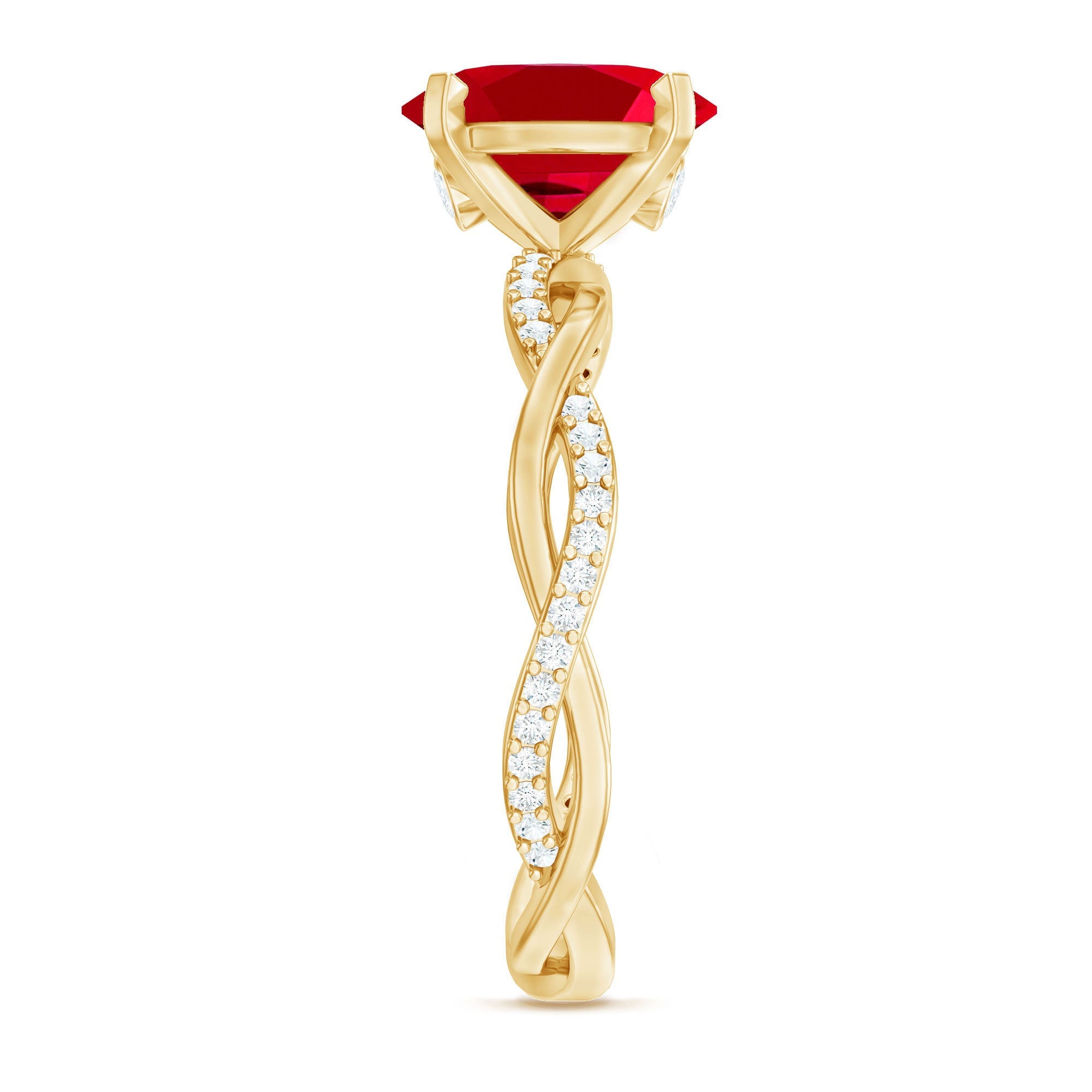 Oval Shaped Lab Ruby and Diamond Braided Engagement Ring