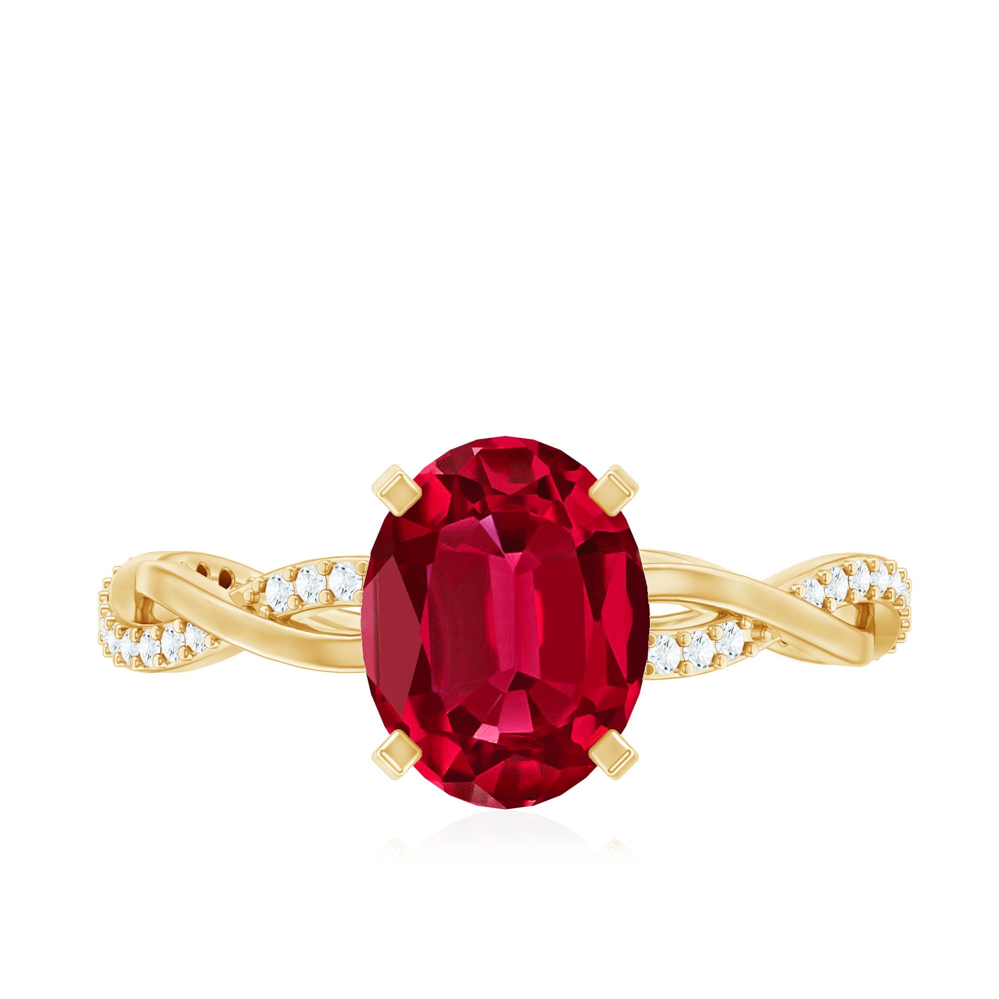 Oval Shaped Lab Ruby and Diamond Braided Engagement Ring
