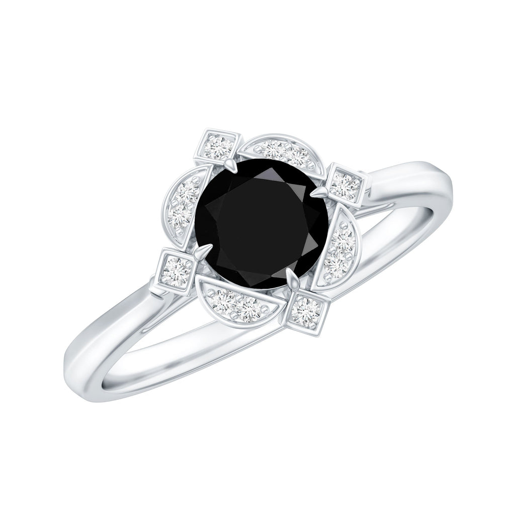 Vintage Looking 0.8 Carat Lab Grown Black and White Diamond Engagement Ring