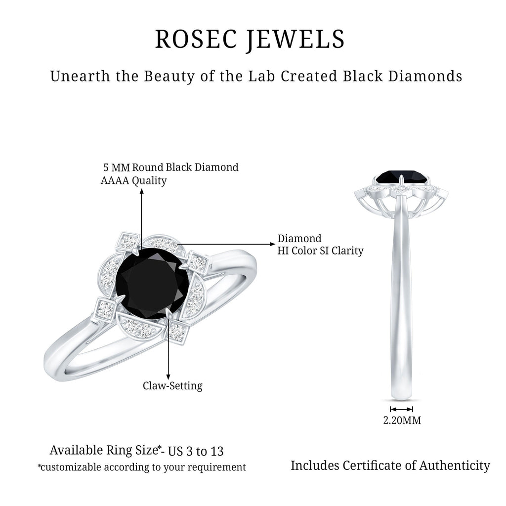 Vintage Looking 0.8 Carat Lab Grown Black and White Diamond Engagement Ring