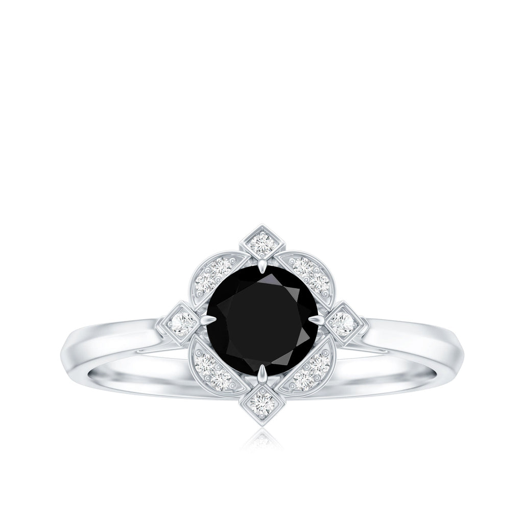 Vintage Looking 0.8 Carat Lab Grown Black and White Diamond Engagement Ring