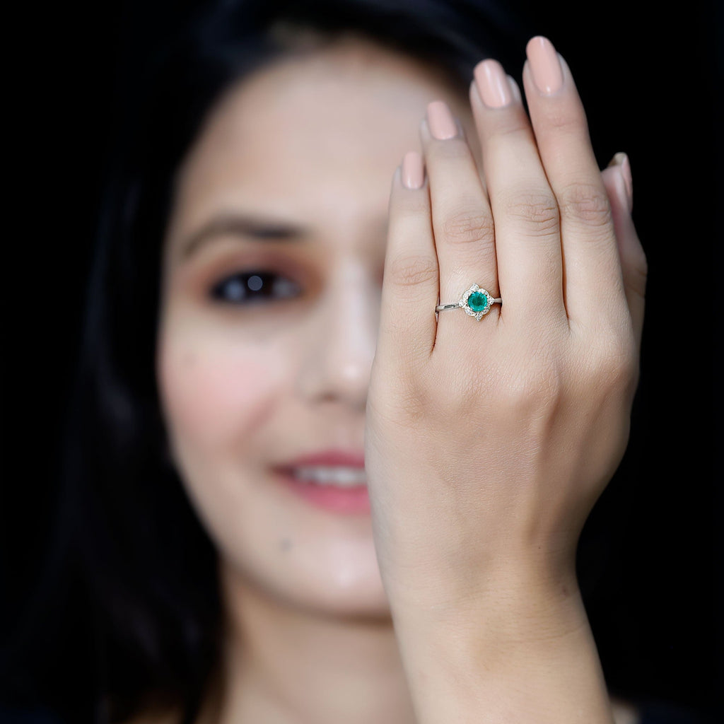 Natural Emerald and Diamond Vintage Inspired Engagement Ring For Her