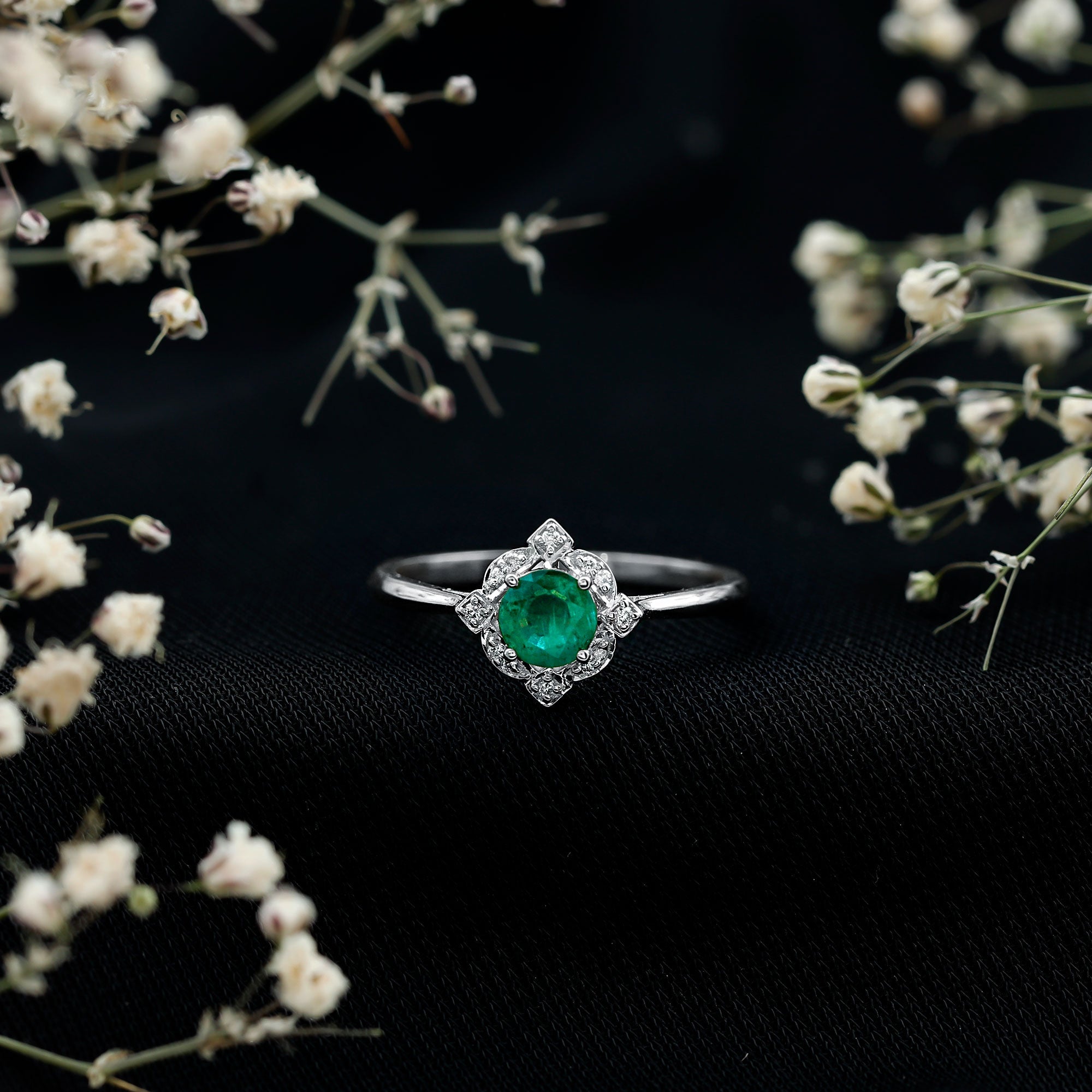 Natural Emerald and Diamond Vintage Inspired Engagement Ring For Her