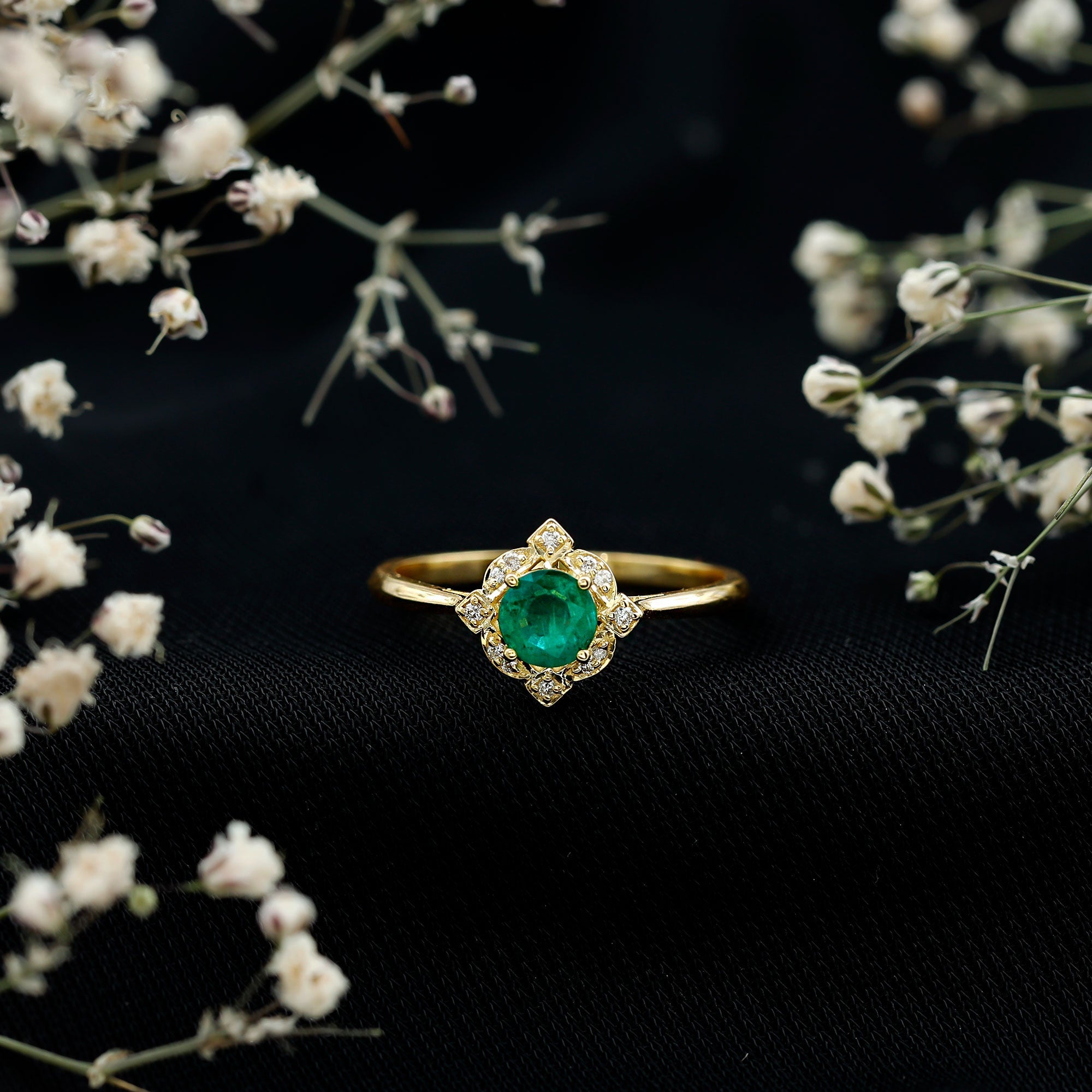Natural Emerald and Diamond Vintage Inspired Engagement Ring For Her