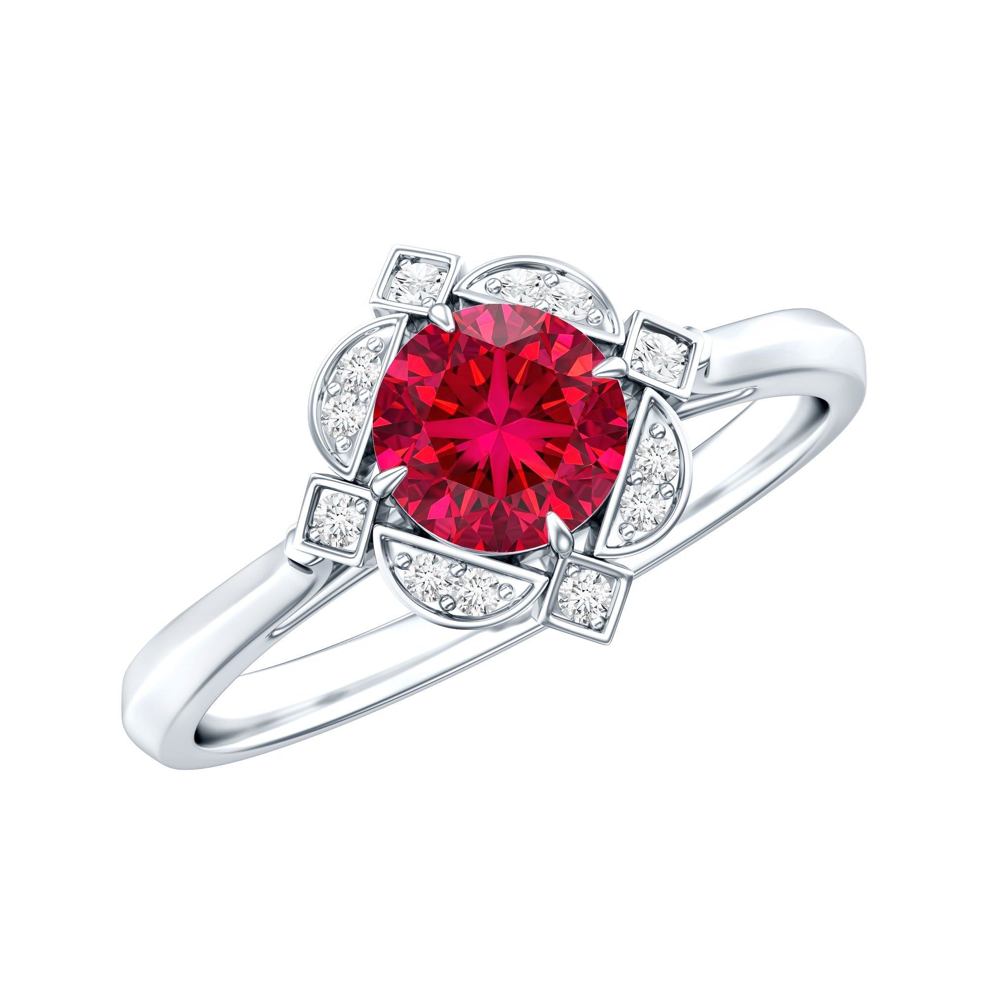 Certified Lab Created Ruby and Diamond Vintage Looking Engagement Ring