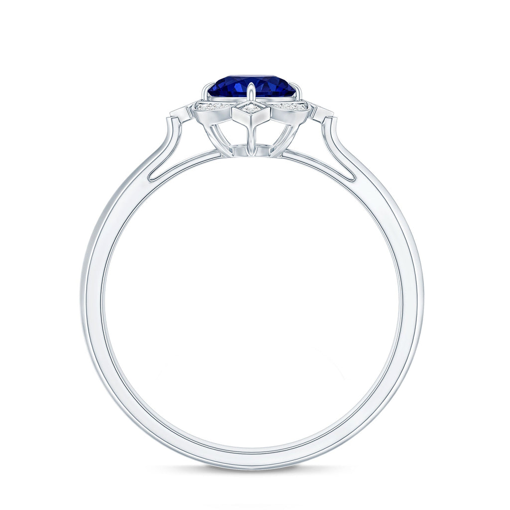 Vintage Style 0.6 Carat Lab Grown Blue Sapphire Engagement Ring with Diamond