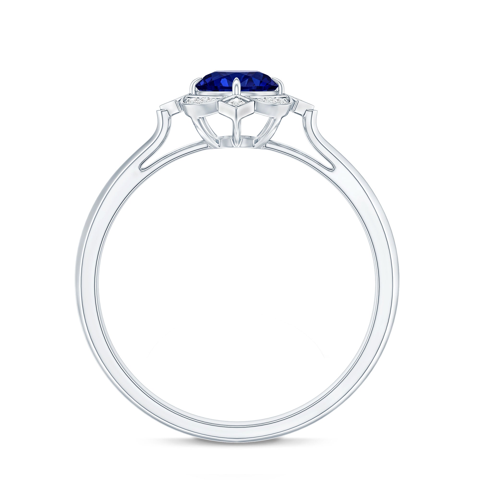 Vintage Style 0.6 Carat Lab Grown Blue Sapphire Engagement Ring with Diamond