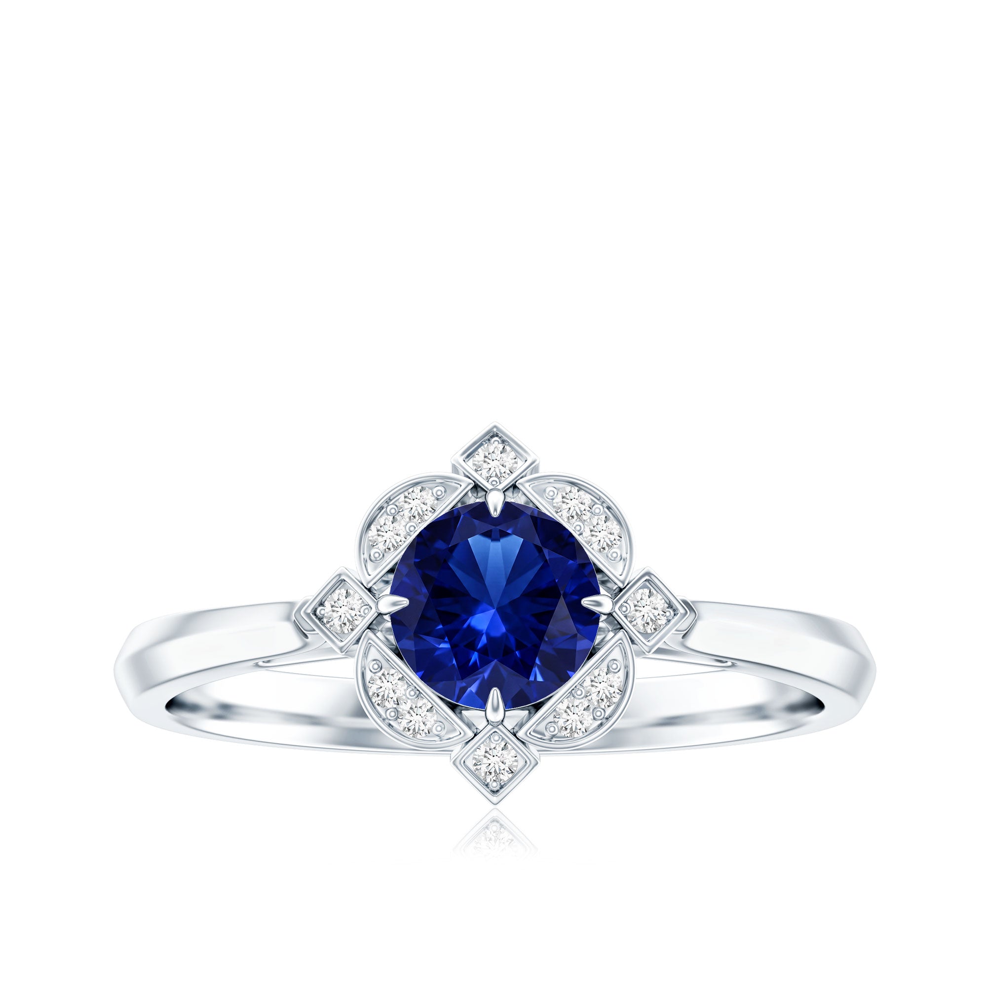 Vintage Style 0.6 Carat Lab Grown Blue Sapphire Engagement Ring with Diamond