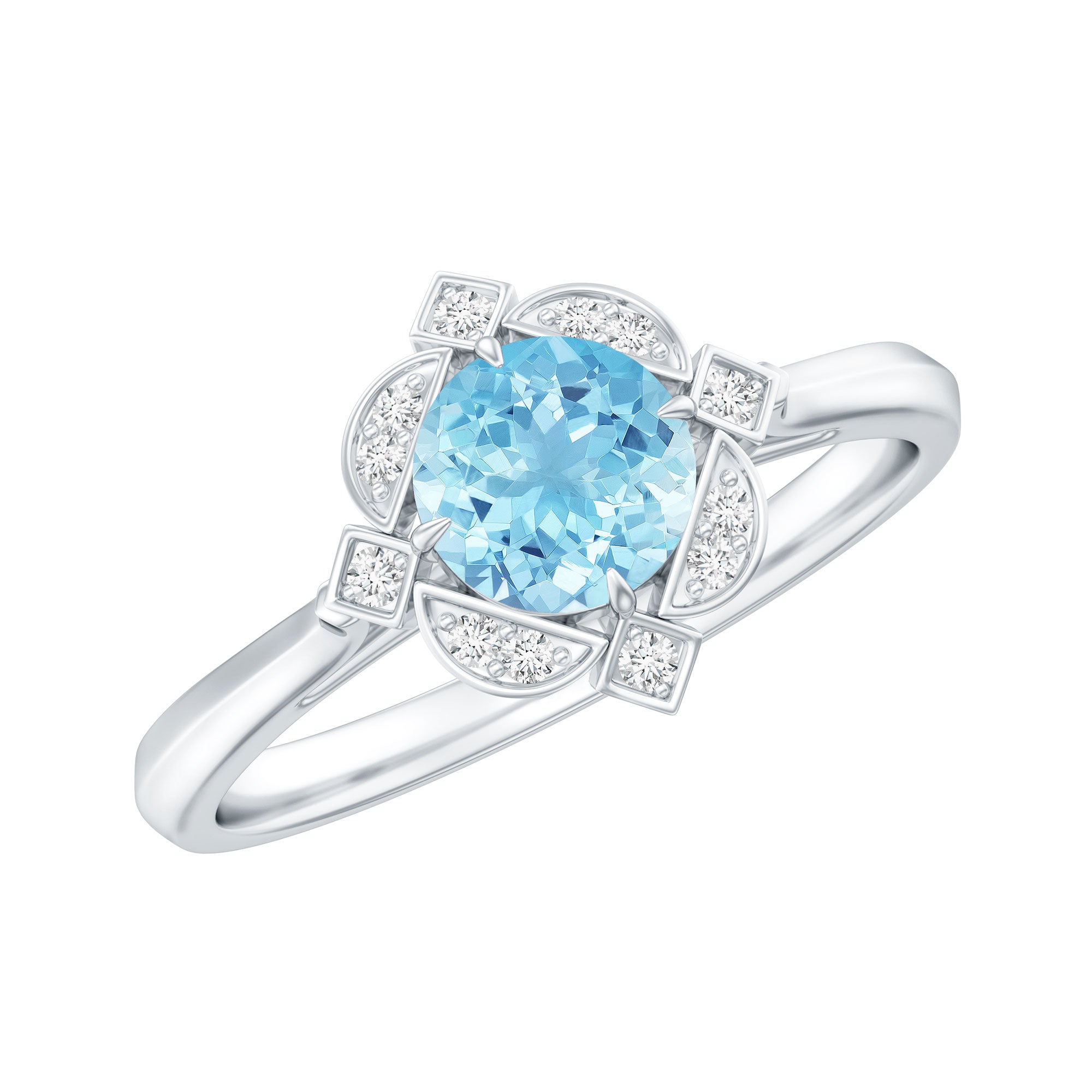 Vintage Inspired Aquamarine and Diamond Engagement Ring with Certificate