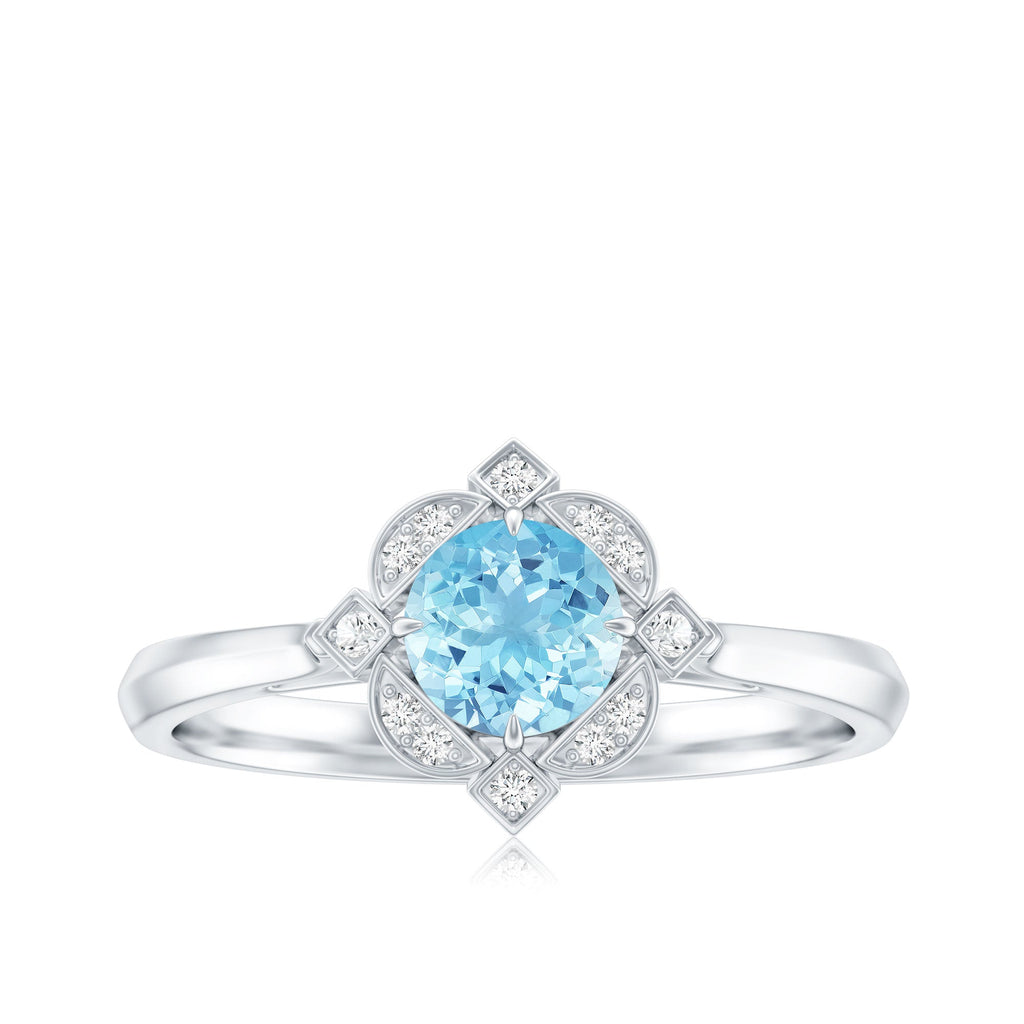 Vintage Inspired Aquamarine and Diamond Engagement Ring with Certificate