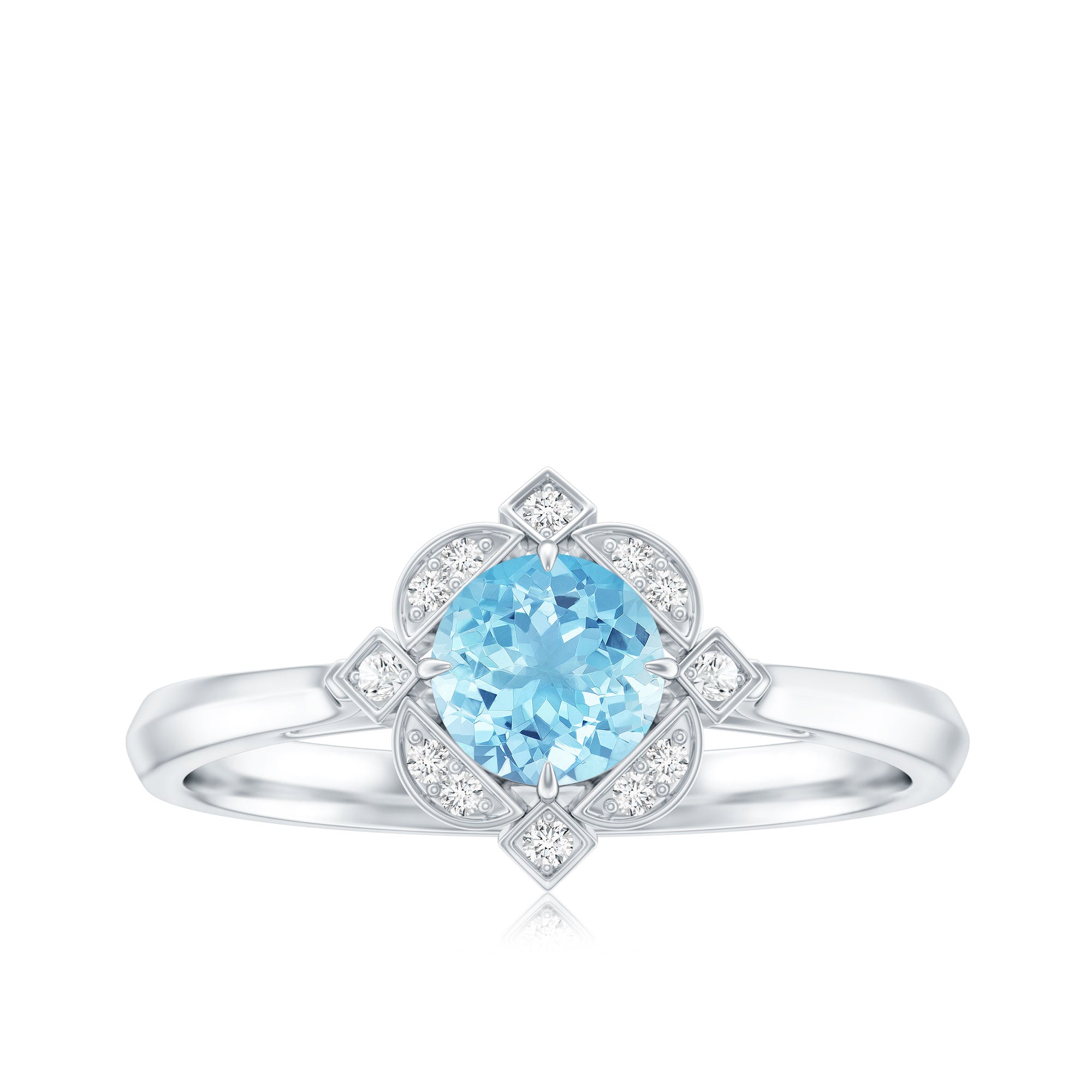 Vintage Inspired Aquamarine and Diamond Engagement Ring with Certificate