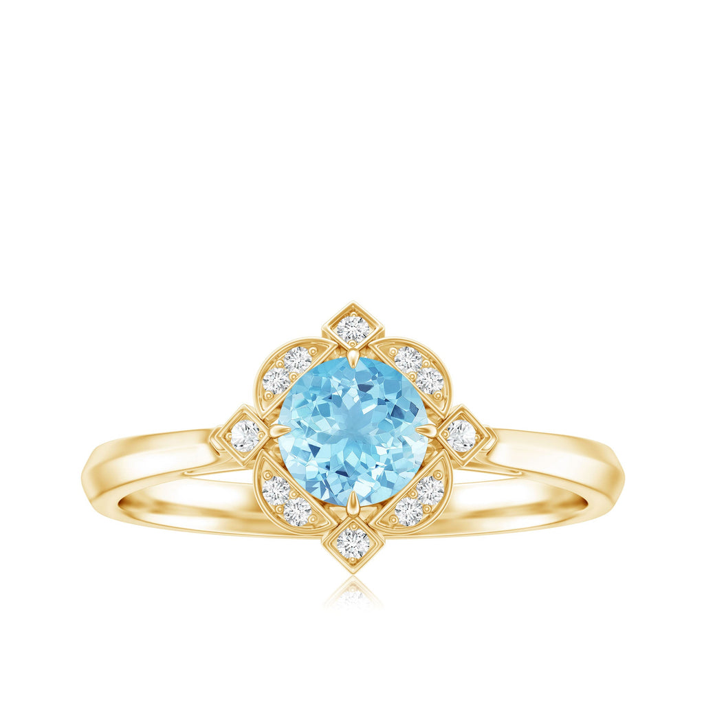 Vintage Inspired Aquamarine and Diamond Engagement Ring with Certificate