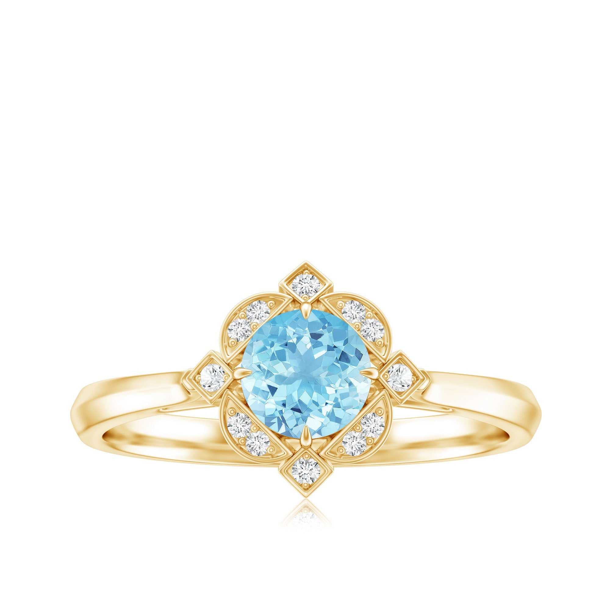 Vintage Inspired Aquamarine and Diamond Engagement Ring with Certificate