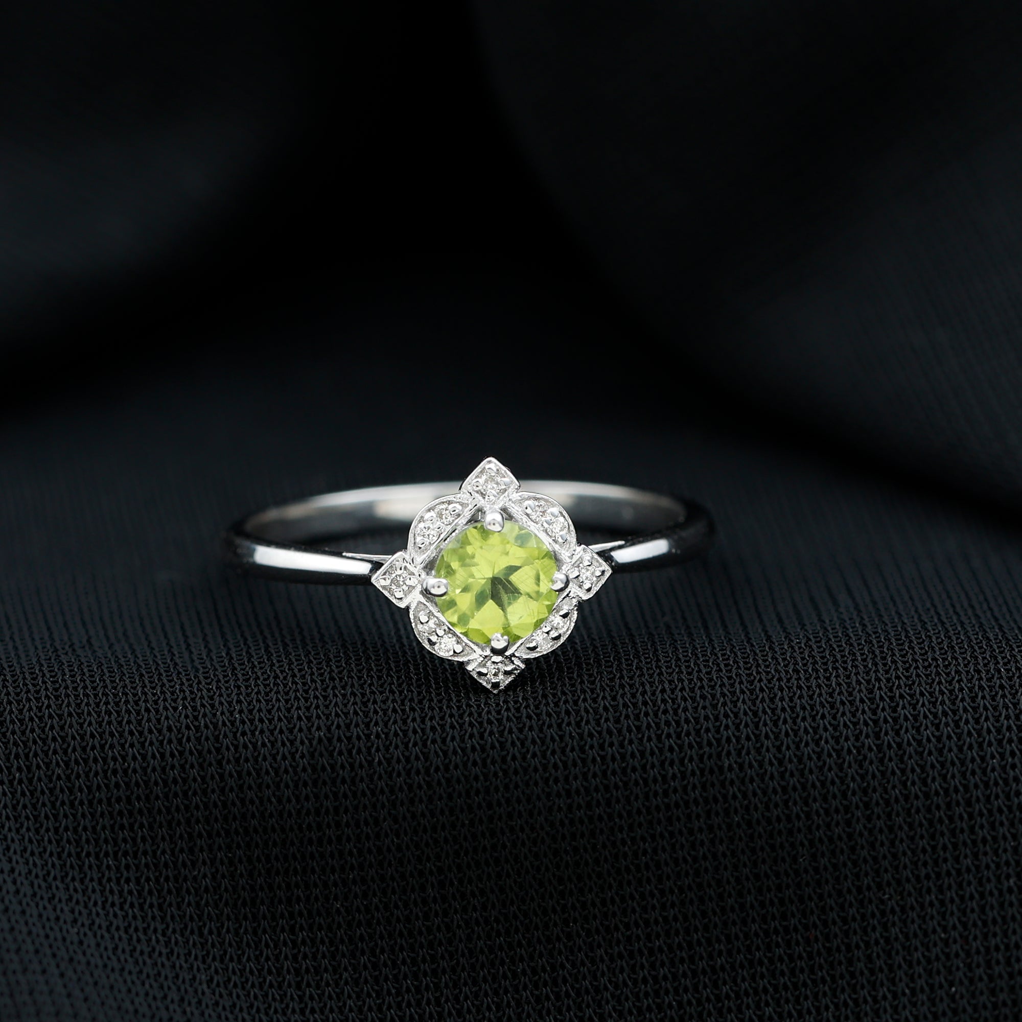 Genuine Half Carat Peridot Vintage Engagement Ring with Diamond Halo