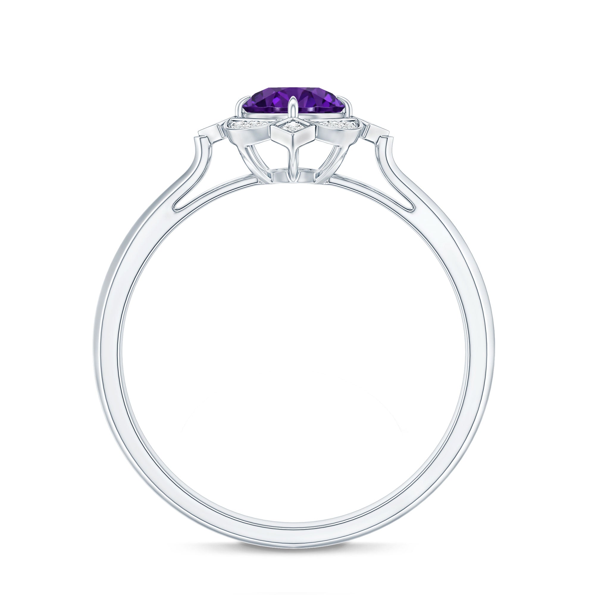 Vintage looking Amethyst Engagement Ring with Diamond for Women