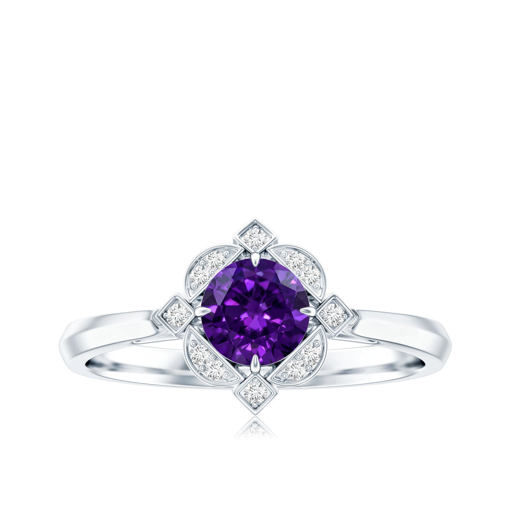 Vintage looking Amethyst Engagement Ring with Diamond for Women
