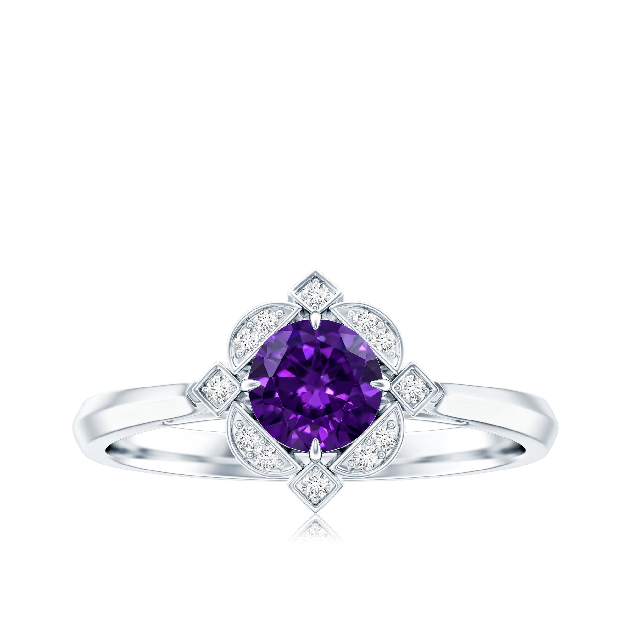 Vintage looking Amethyst Engagement Ring with Diamond for Women